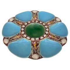 Viktorianischer Majolika-Teller „Aqua Oyster“ von Minton, Keramik, England, 1880