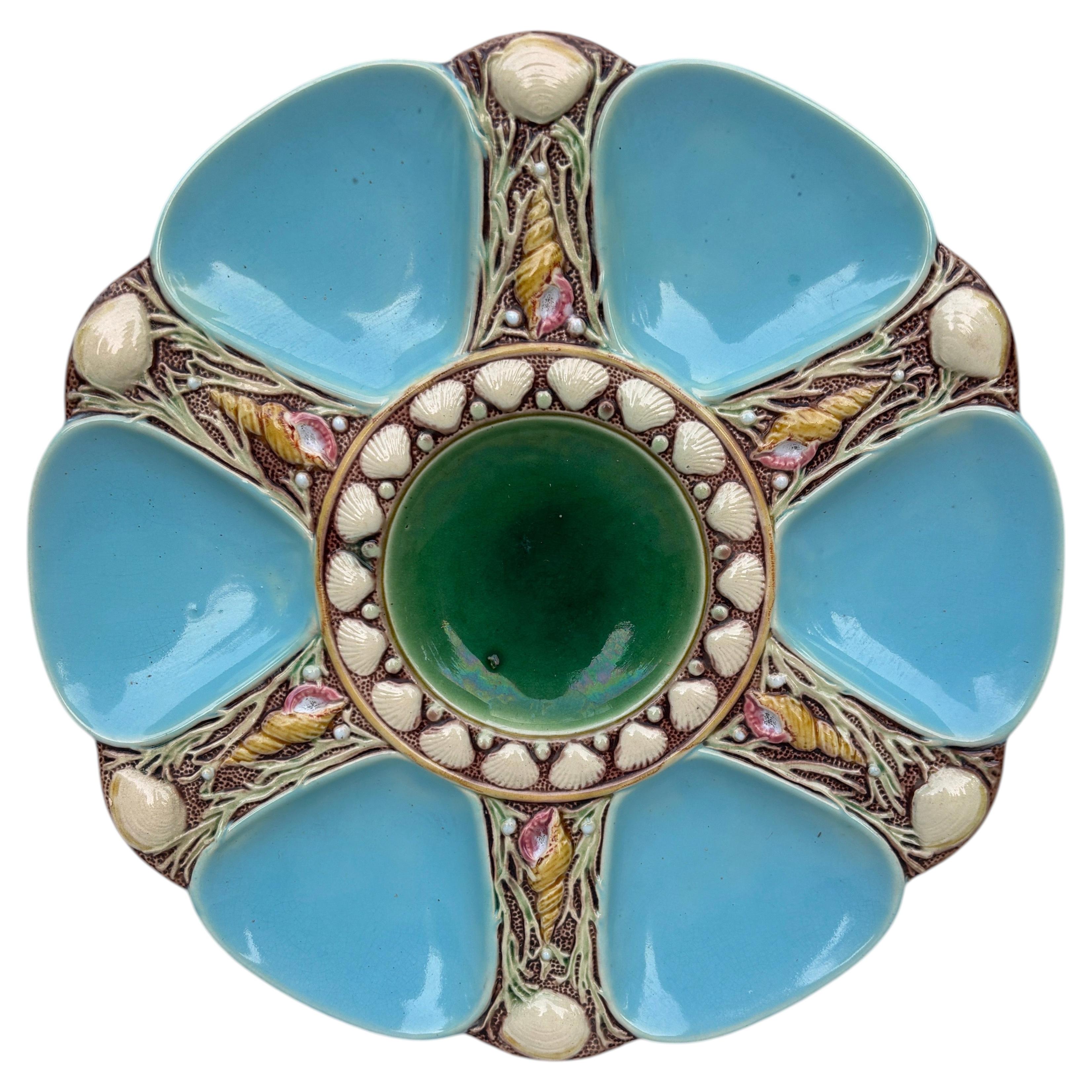 Plato «Aqua Oyster» de mayólica victoriana de Minton, cerámica, Inglaterra, 1880