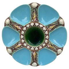 Victorian Majolica Aqua Oyster Plate by Minton, Ceramic, England, 1880