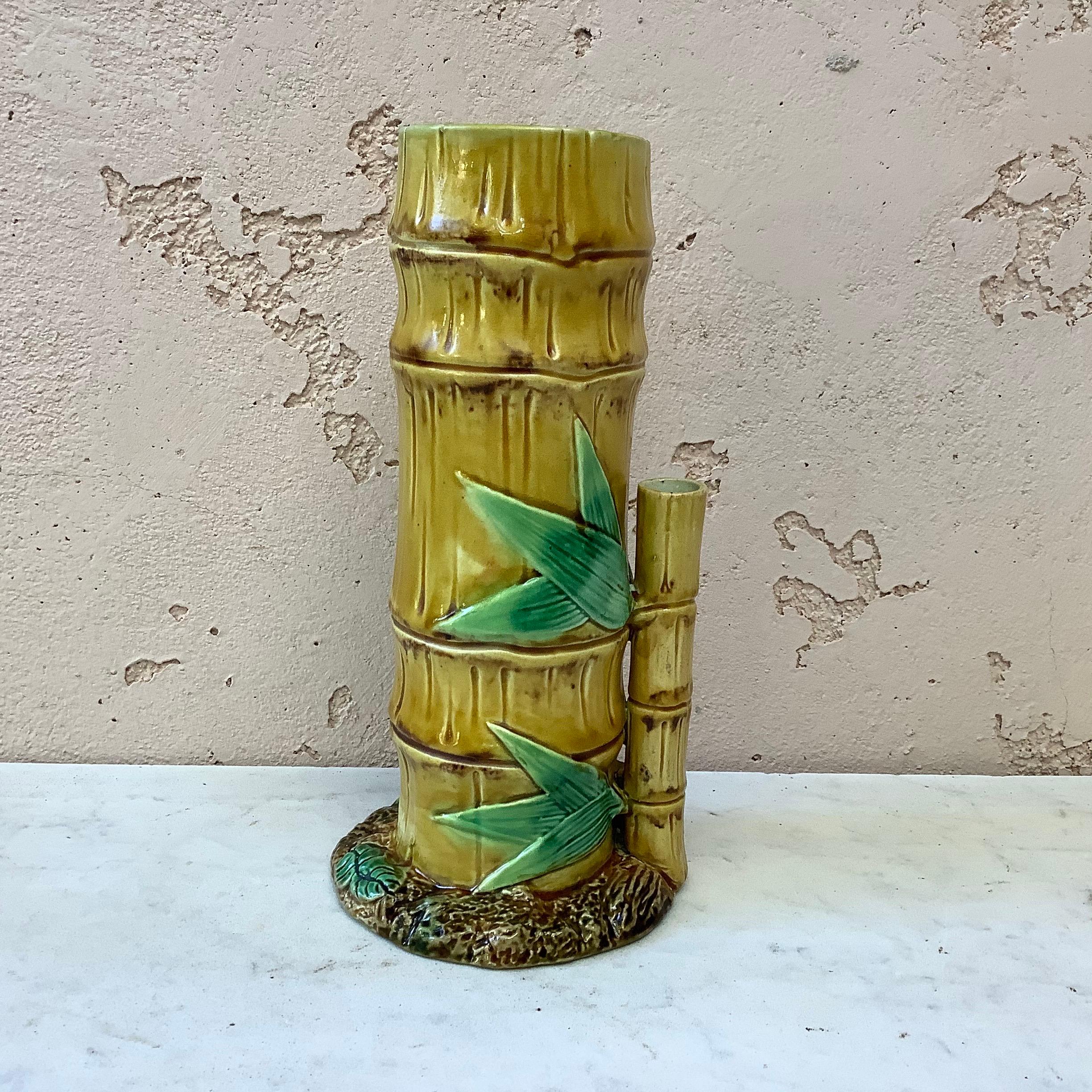 Victorian Majolica bamboo vase Joseph Holdcroft, circa 1872 (marked july 20th 1872)
Rare model.
 