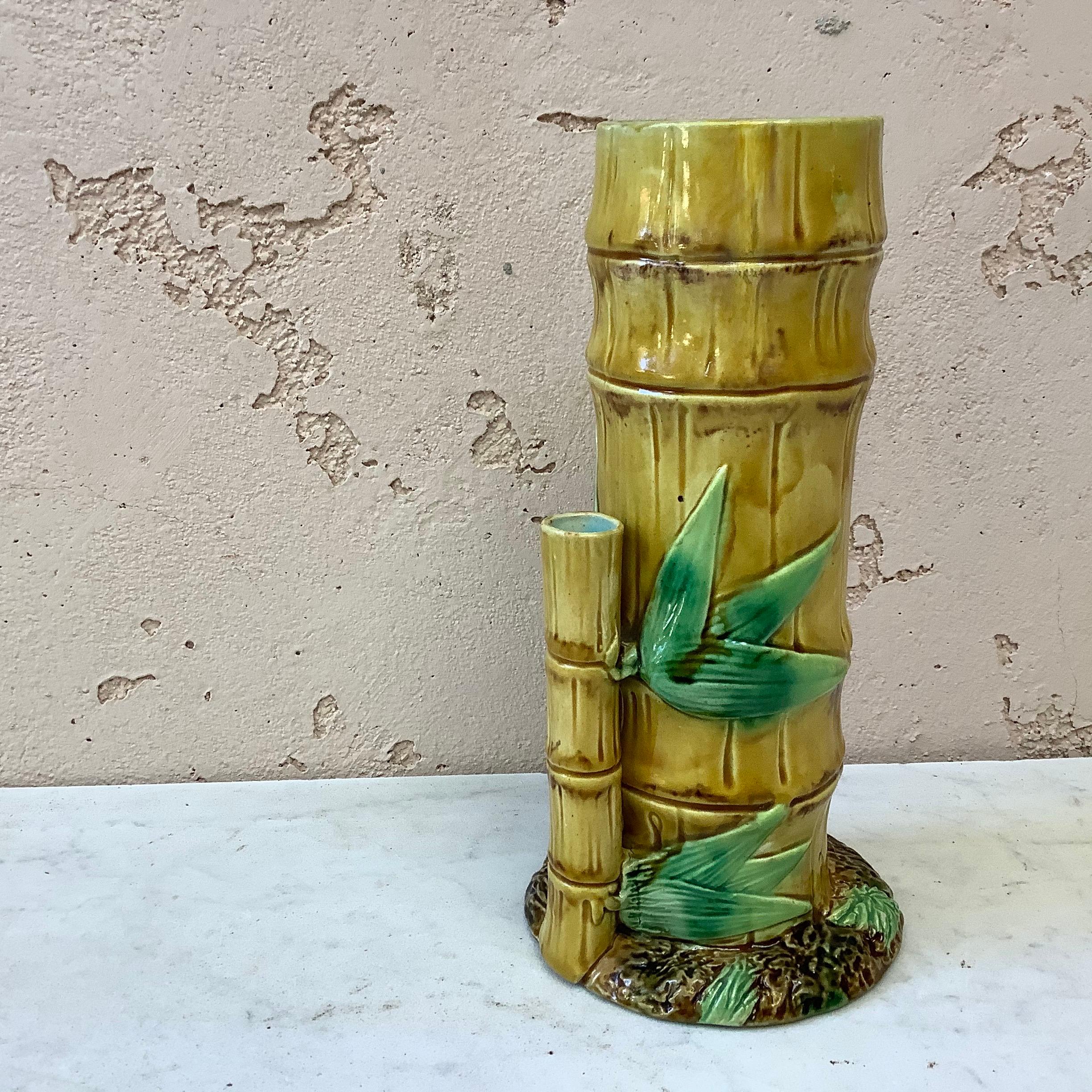 English Victorian Majolica Bamboo Vase Joseph Holdcroft, circa 1872 For Sale