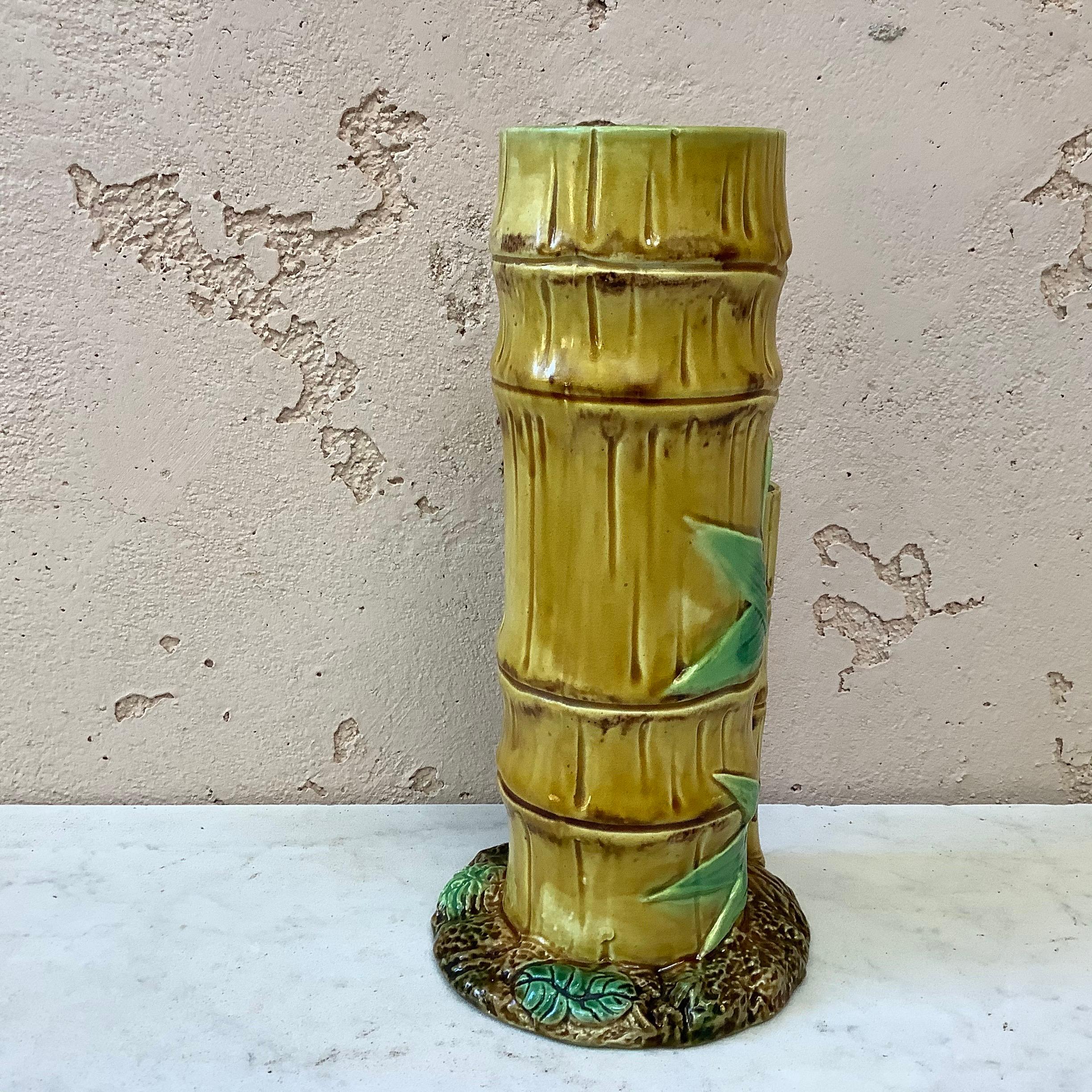 Victorian Majolica Bamboo Vase Joseph Holdcroft, circa 1872 In Good Condition For Sale In Austin, TX