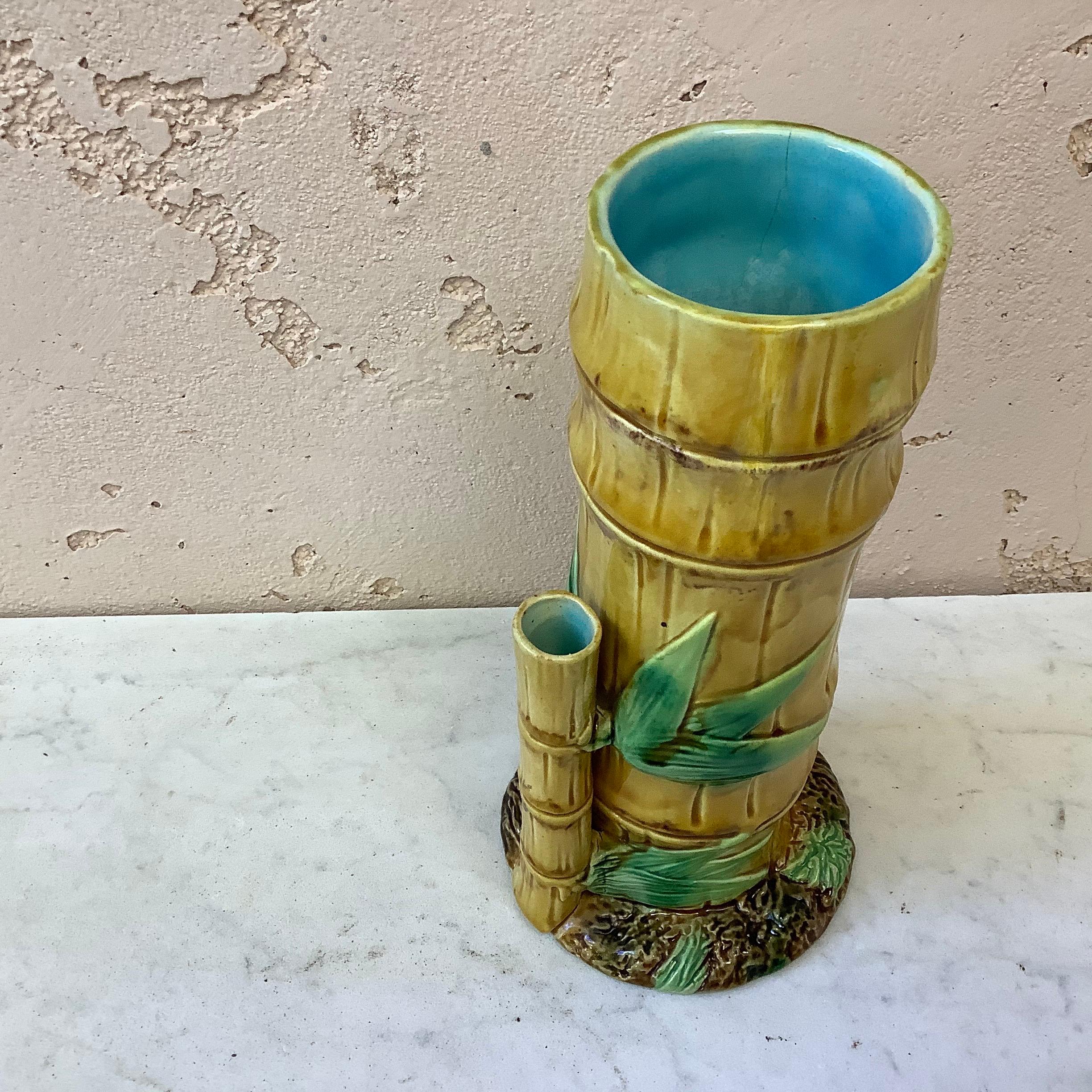 Late 19th Century Victorian Majolica Bamboo Vase Joseph Holdcroft, circa 1872 For Sale