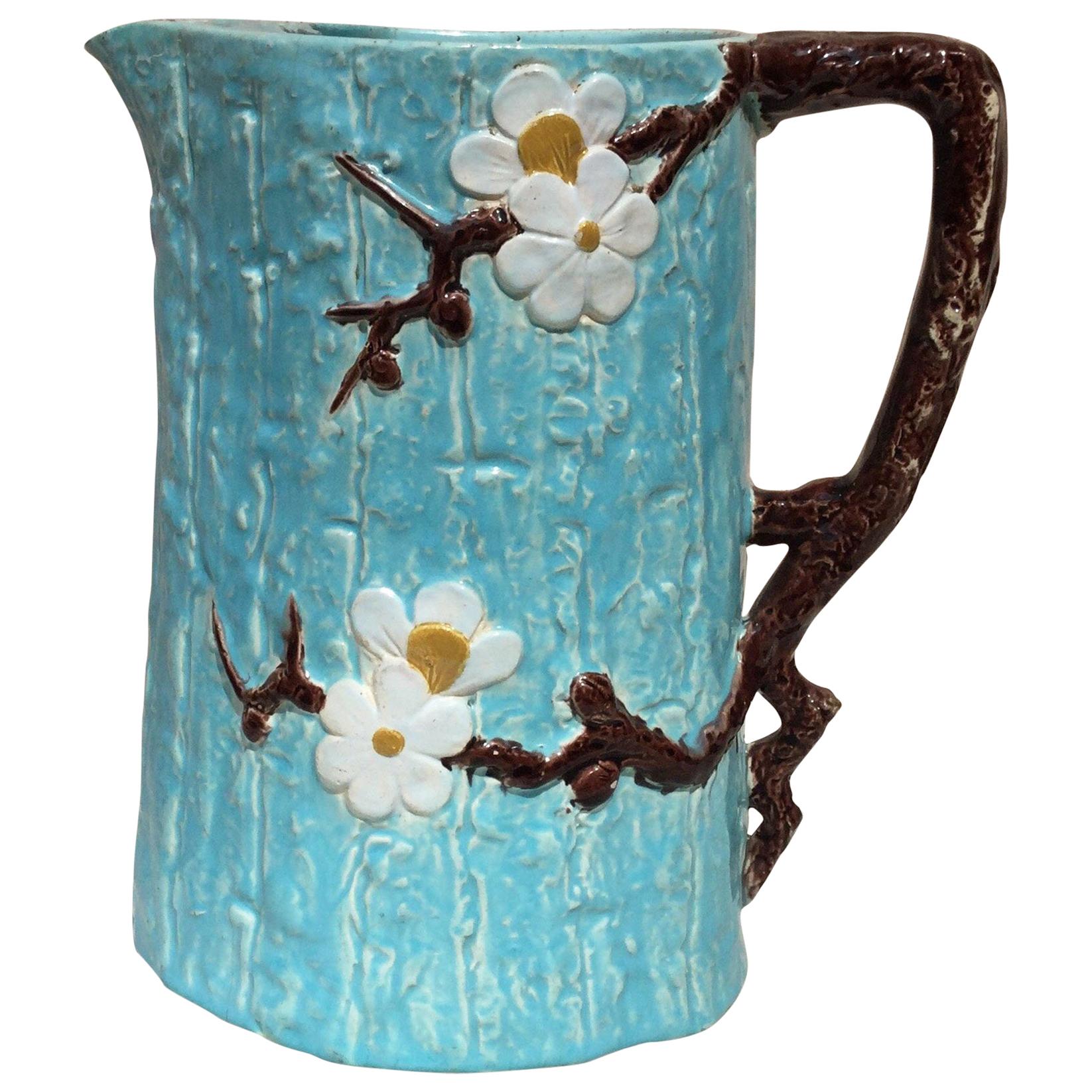 Victorian Majolica Dogwood Flowers Pitcher Holdcroft, circa 1890