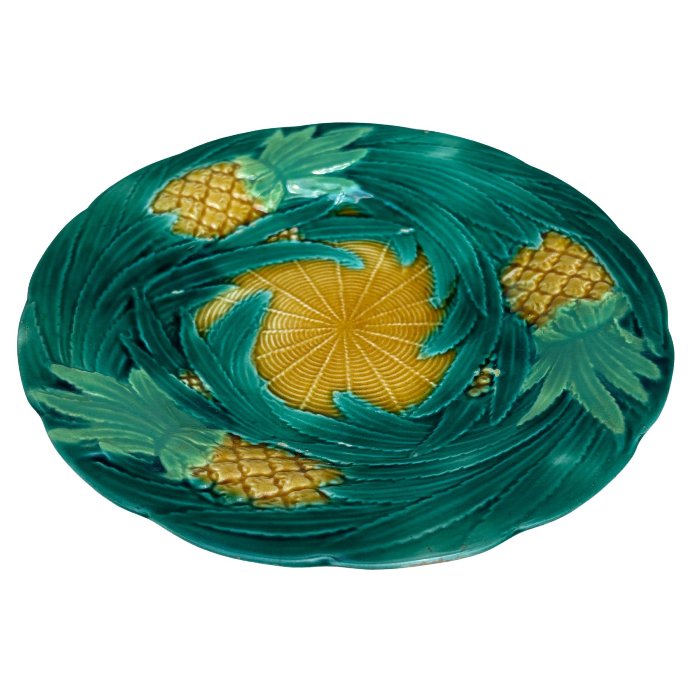 Victorian Majolica Pineapples Plate Circa 1880.