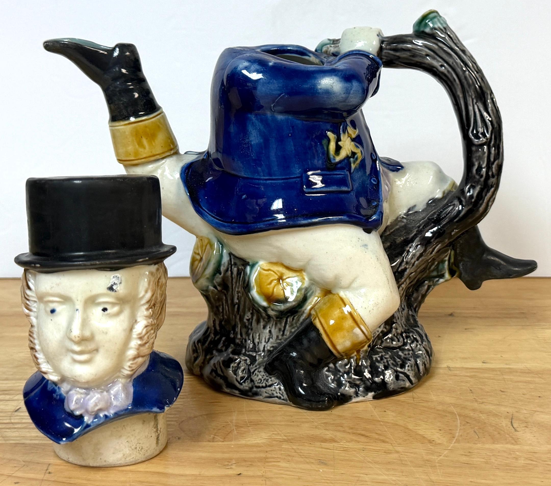 Inglese Victorian Majolica “Three-Legged Gentleman” Teapot, William Brownfield & Sons in vendita