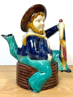 Victorian Majolica “Three-Legged Sailor” Teapot, Attributed William Brownfield
