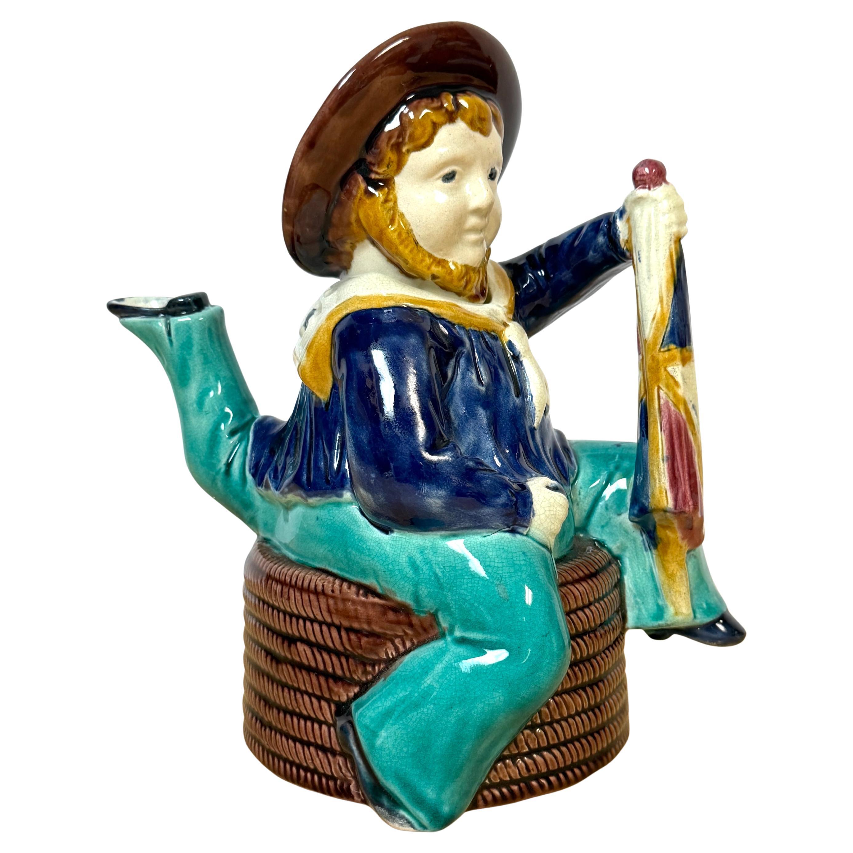 Victorian Majolica “Three-Legged Sailor” Teapot, Attributed William Brownfield