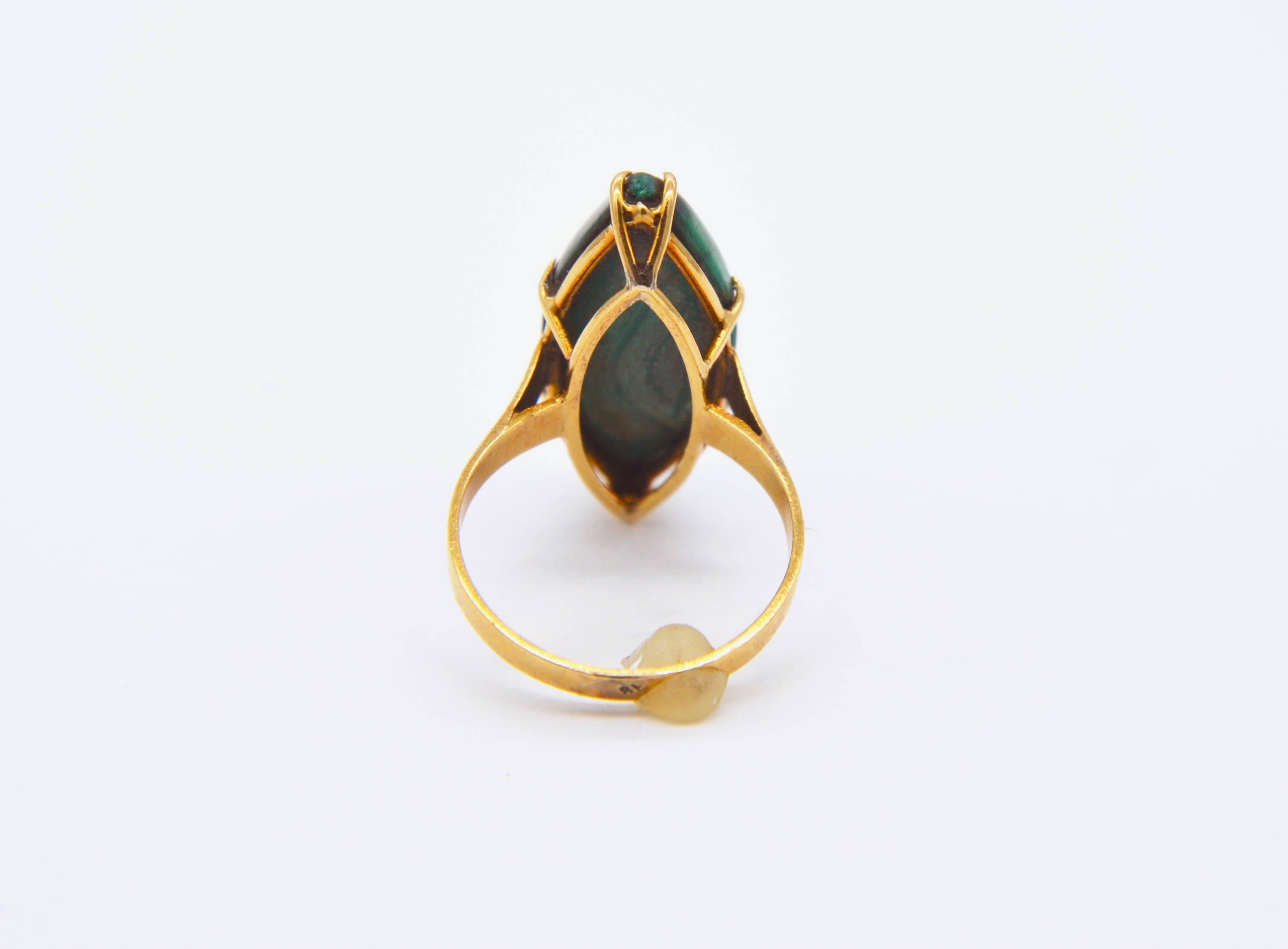 Marquise Cut Victorian Malachite Marquise 18 Karat Gold 10 Carat Cocktail Ring For Sale