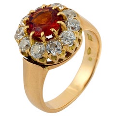 Victorian Mandarin garnet 18k yellow gold cluster ring