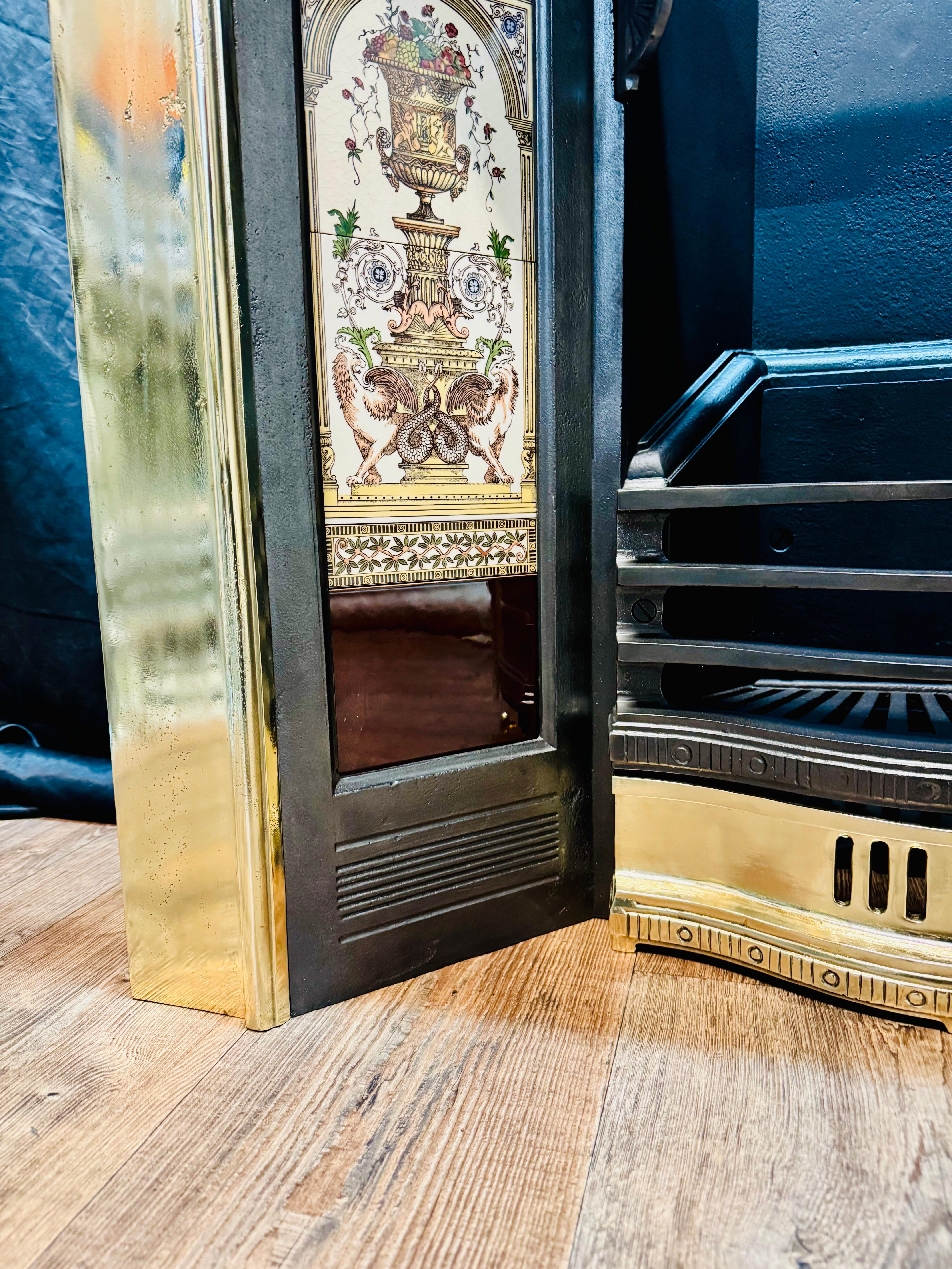 Victorian Manner Polished Brass Fireplace Insert. For Sale 6