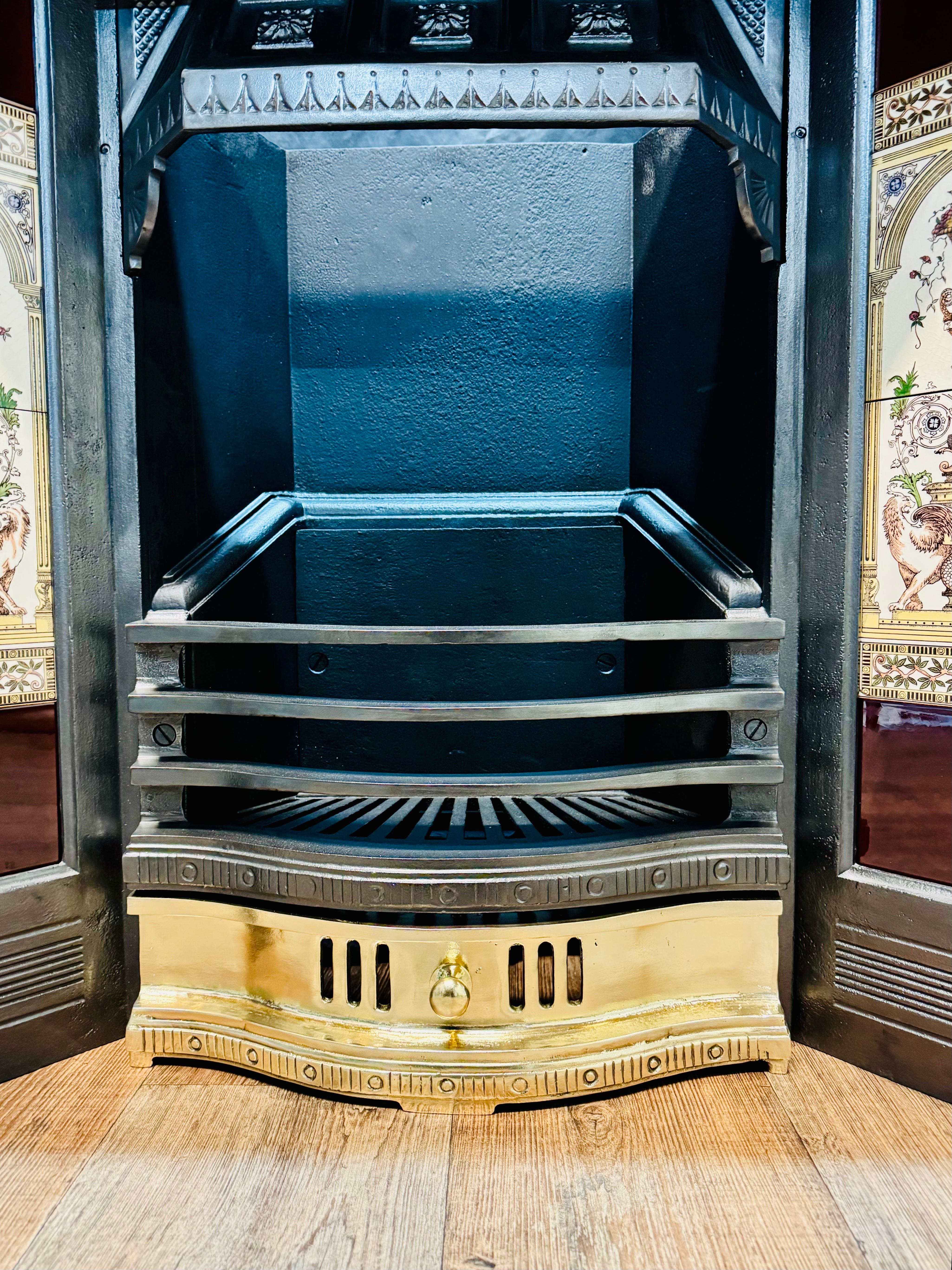 Mid-20th Century Victorian Manner Polished Brass Fireplace Insert. For Sale