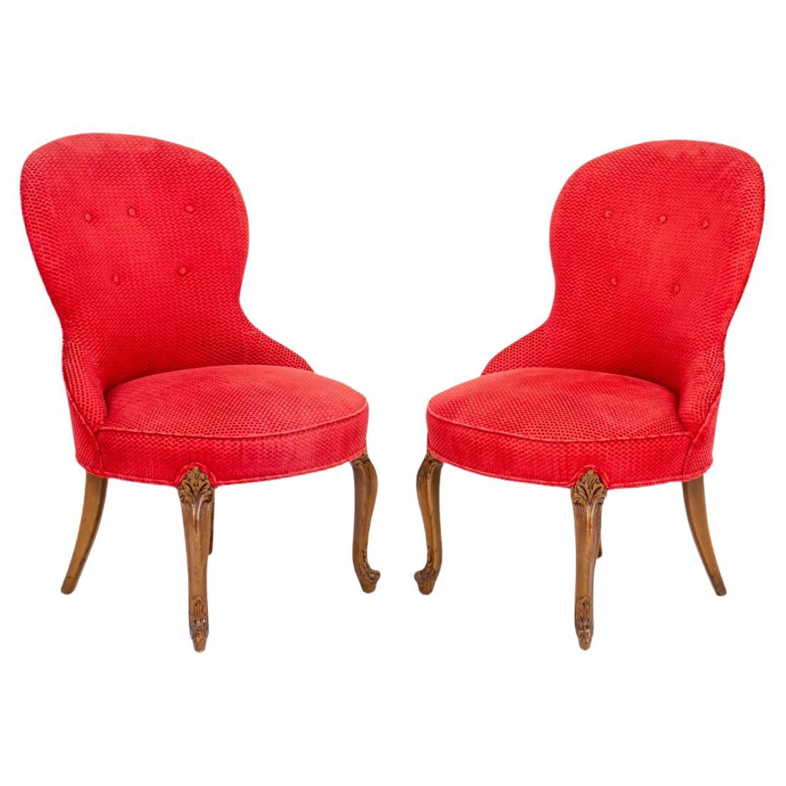 Victorian Manner Slipper Chairs, Pair For Sale