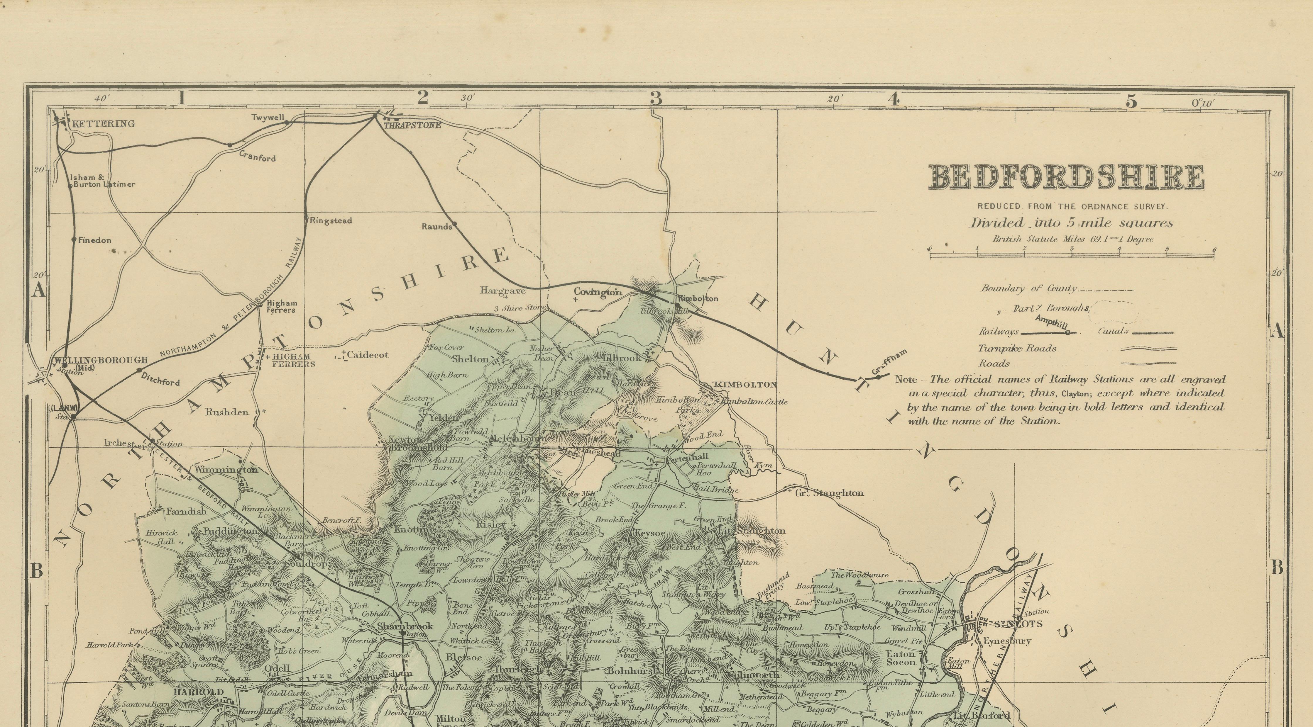 Victorian Map of Bedfordshire, 1885 – Railways & County Detail