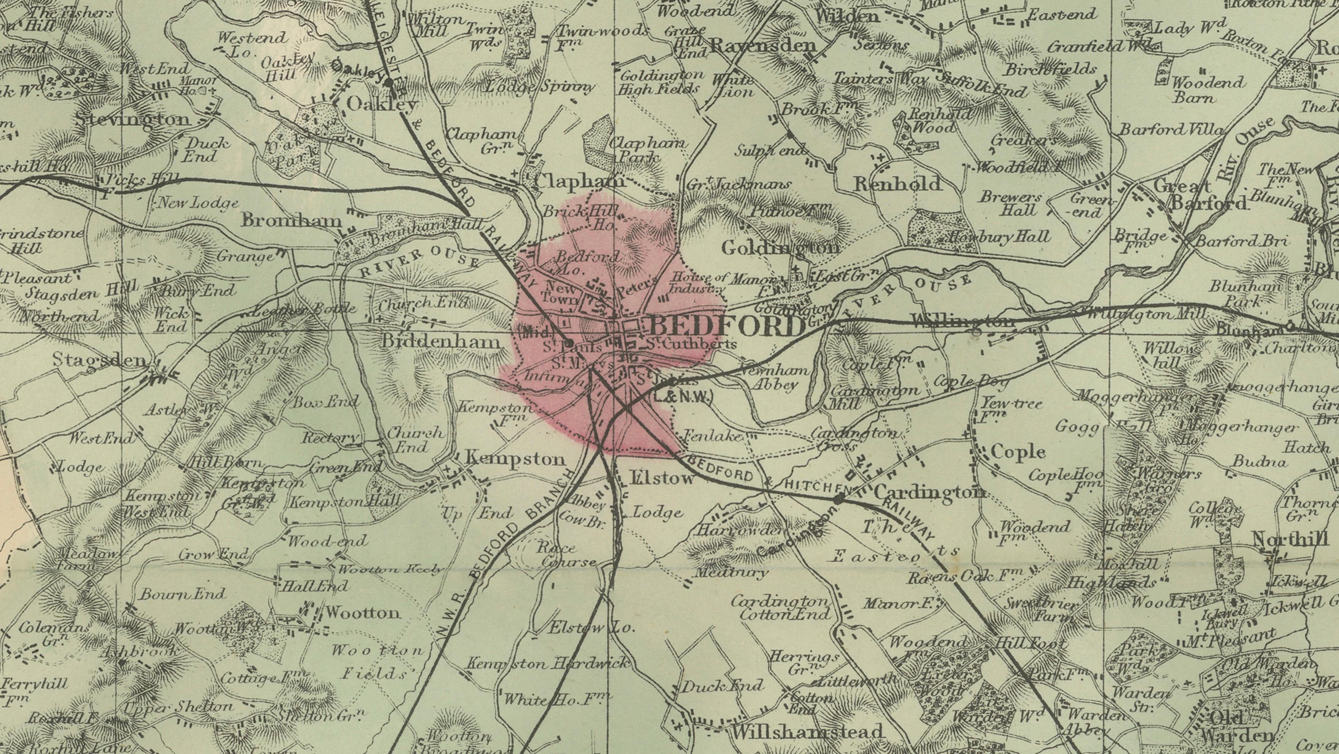 Victorian Map of Bedfordshire, 1885 – Railways & County Detail