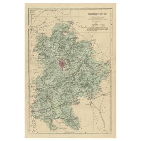 Victorian Map of Bedfordshire, 1885 – Railways & County Detail