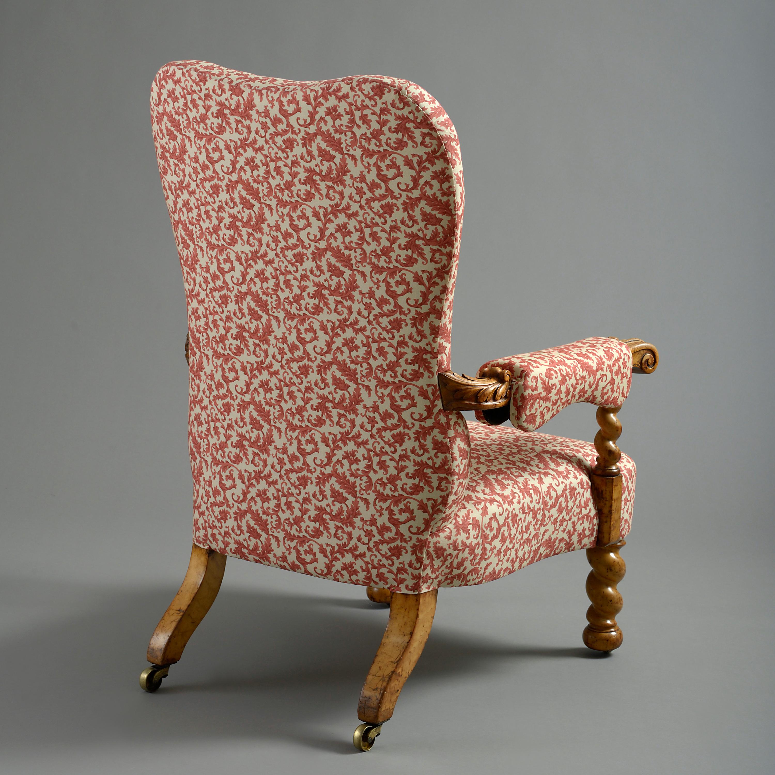 An early Victorian maple armchair, circa 1850.