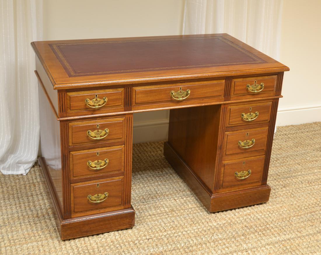 British Victorian Maple & Co Antique Pedestal Desk