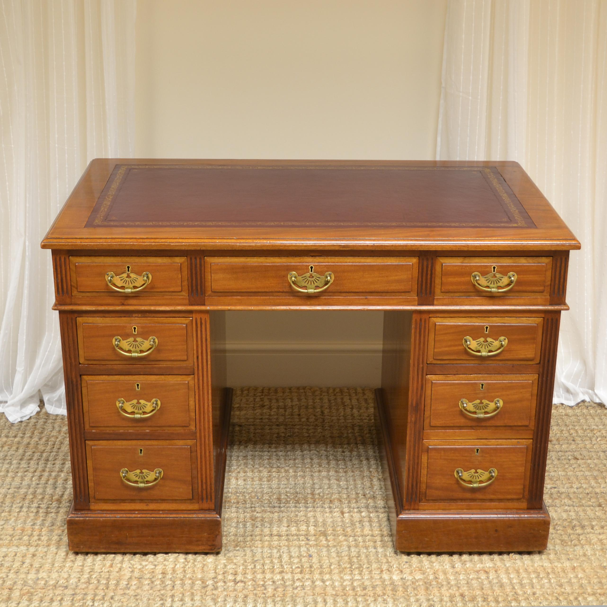 19th Century Victorian Maple & Co Antique Pedestal Desk