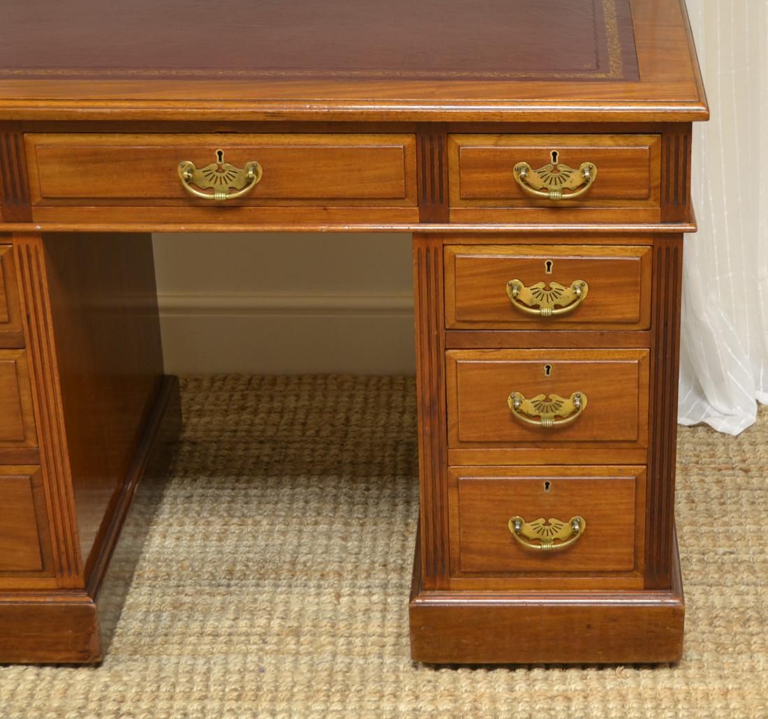 Walnut Victorian Maple & Co Antique Pedestal Desk
