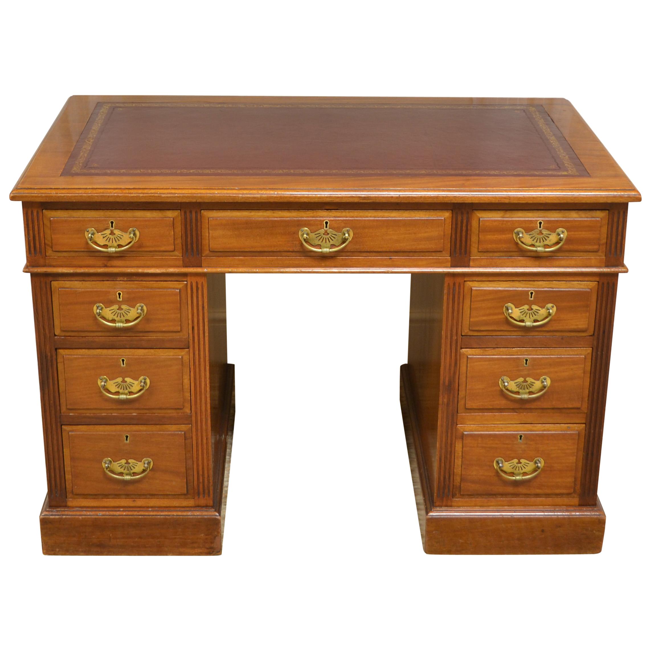 Victorian Maple & Co Antique Pedestal Desk