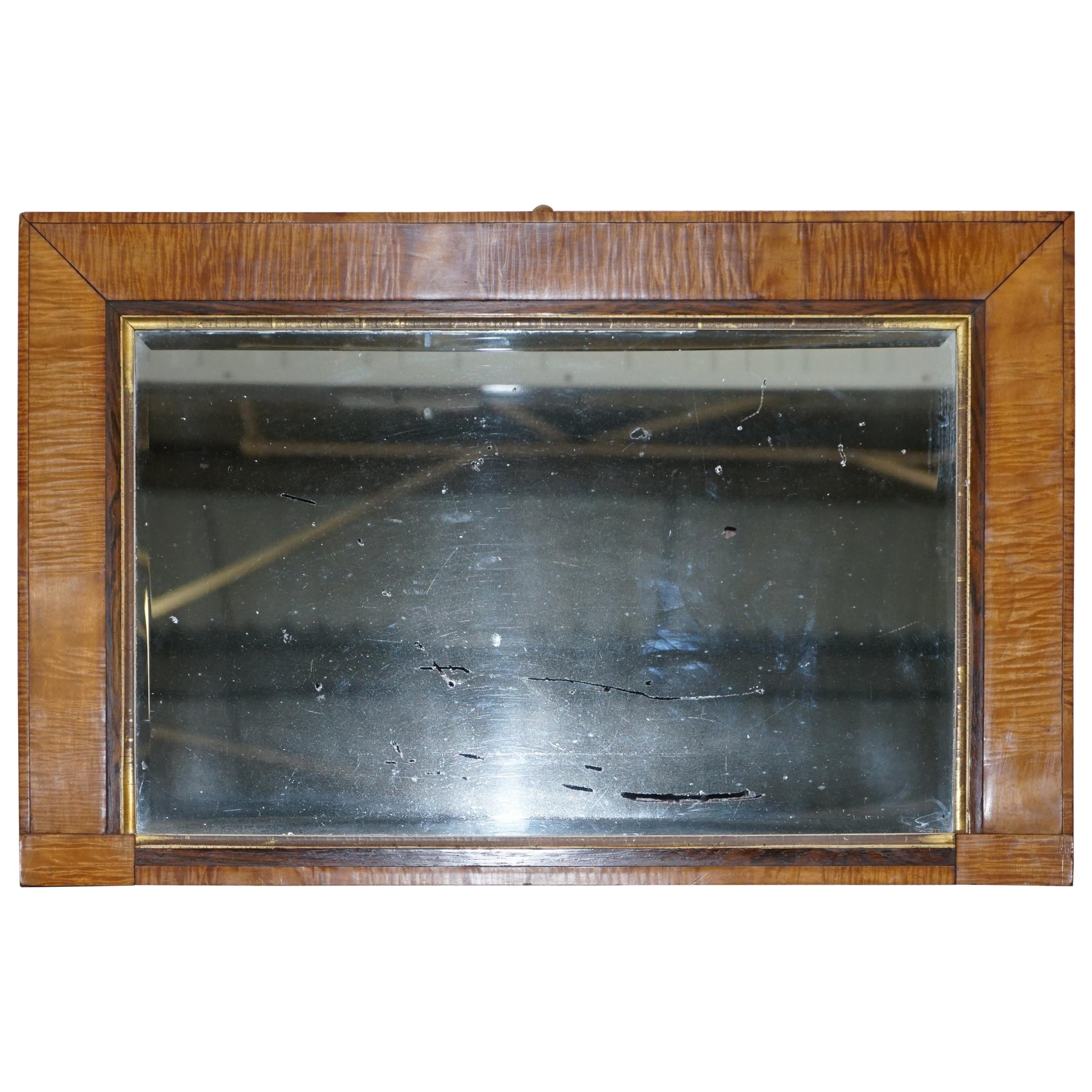 Victorian Maple Framed Wall Mirror Lovely Bevelled Timber and Distressed Glass For Sale