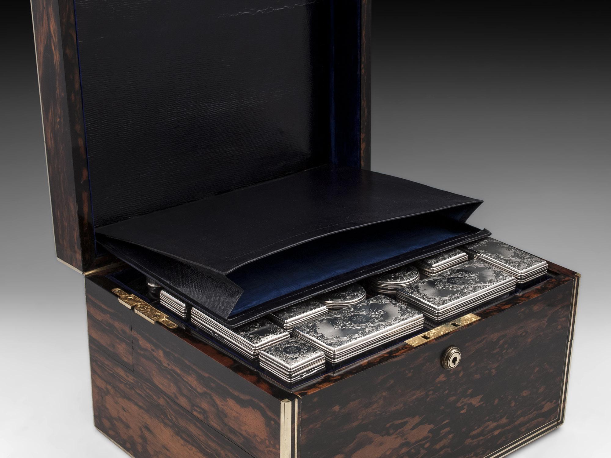 Victorian Mappin & Webb Antique Silver Coromandel Vanity / Dressing Box For Sale 9