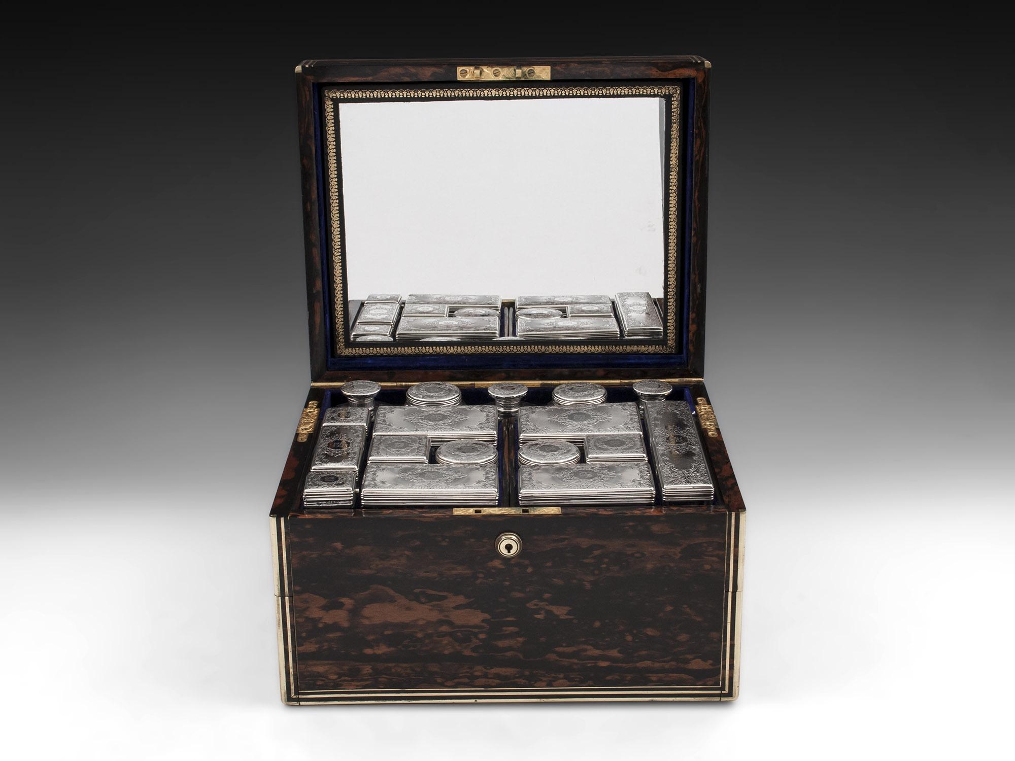 Victorian Mappin & Webb Antique Silver Coromandel Vanity / Dressing Box For Sale 1