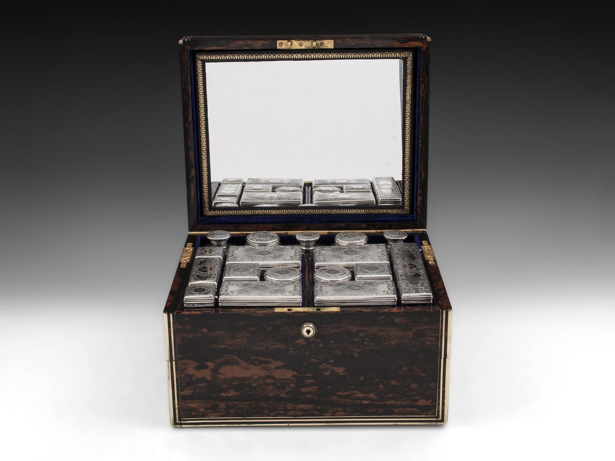 Victorian Mappin & Webb Antique Silver Coromandel Vanity / Dressing Box For Sale 1