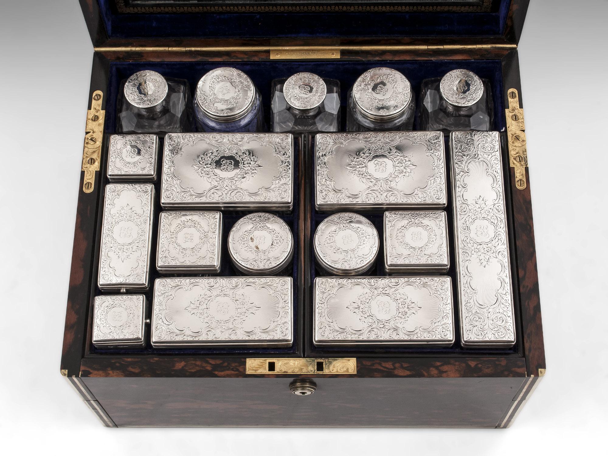 Victorian Mappin & Webb Antique Silver Coromandel Vanity / Dressing Box For Sale 2