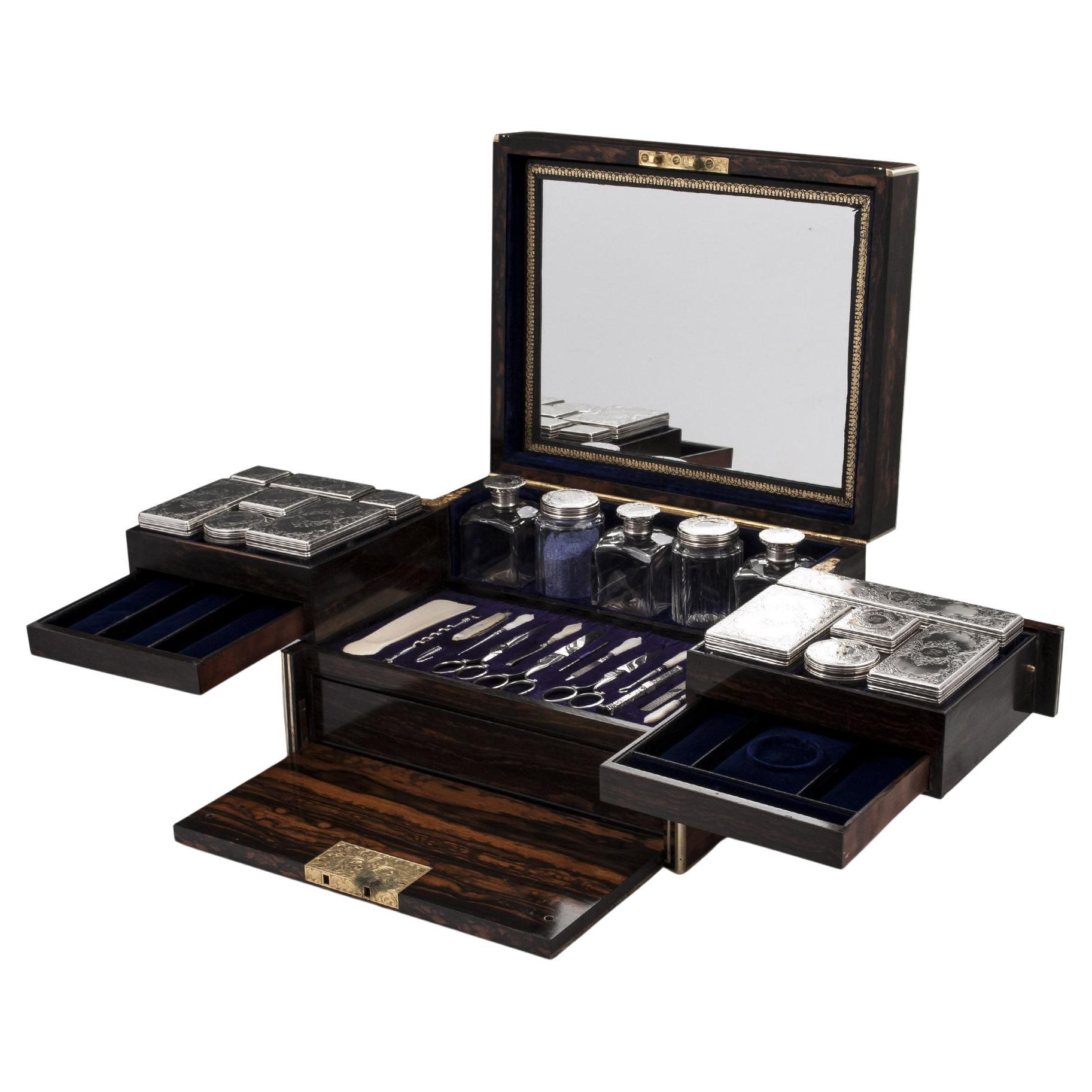 Victorian Mappin & Webb Antique Silver Coromandel Vanity / Dressing Box