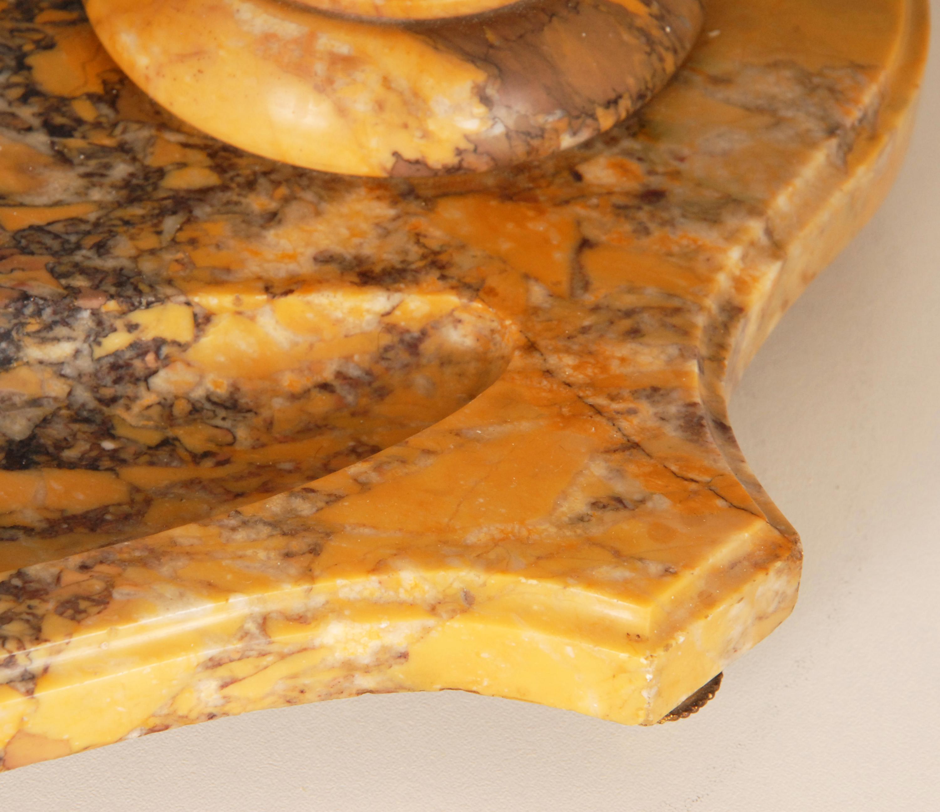 Calamaio vittoriano in marmo giallo terra di Siena Set da scrivania antico Luigi XVI in vendita 2