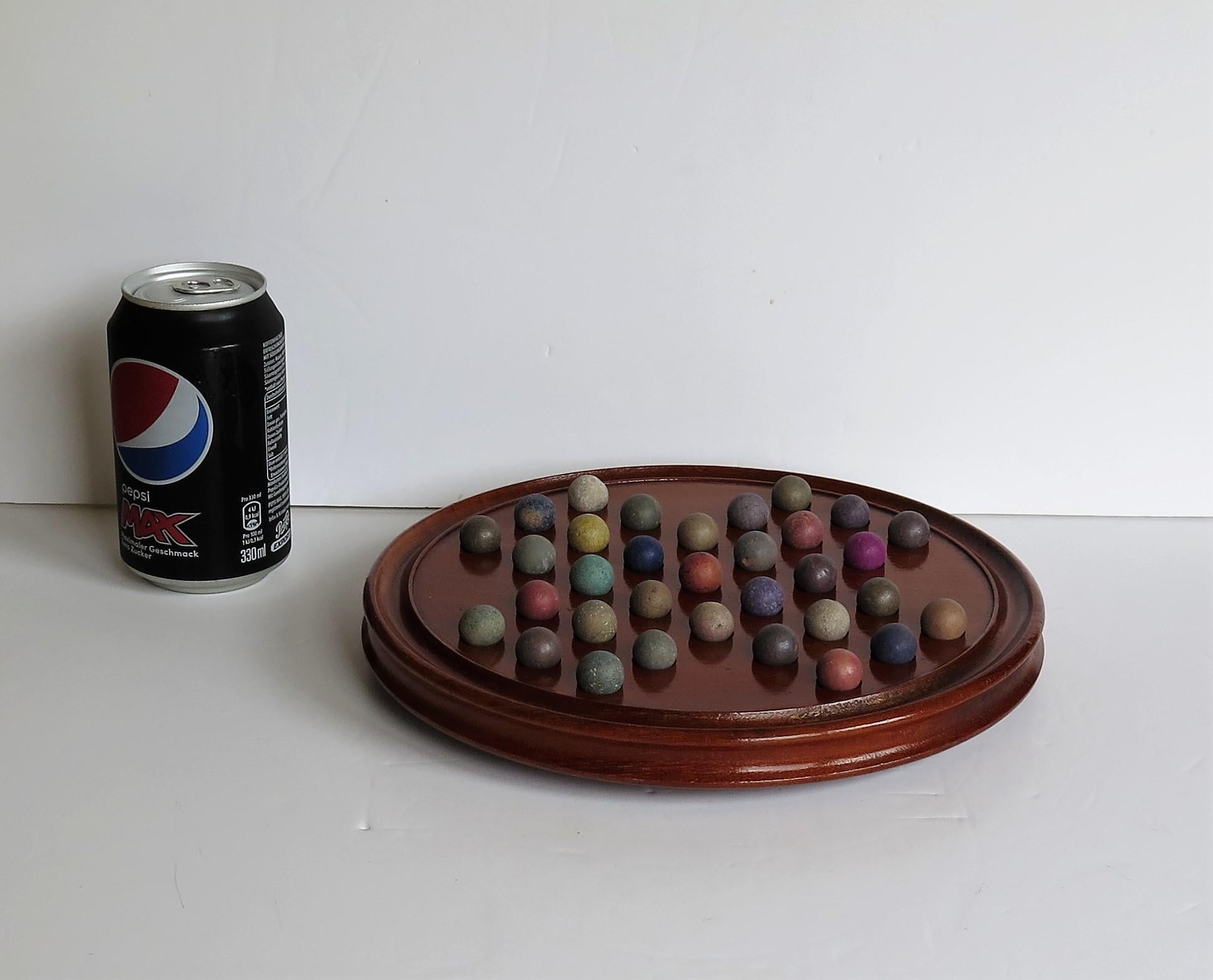 Victorian Marble Solitaire Fine Hardwood Board with 33 Clay and Stone Marbles For Sale 8