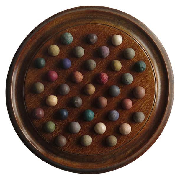Victorian Marble Solitaire Game Hardwood Board 37 Handmade Clay or ...