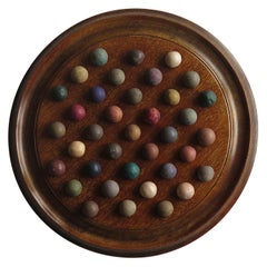 Victorian Marble Solitaire Game Hardwood Board 37 Handmade Clay or Stone Marbles