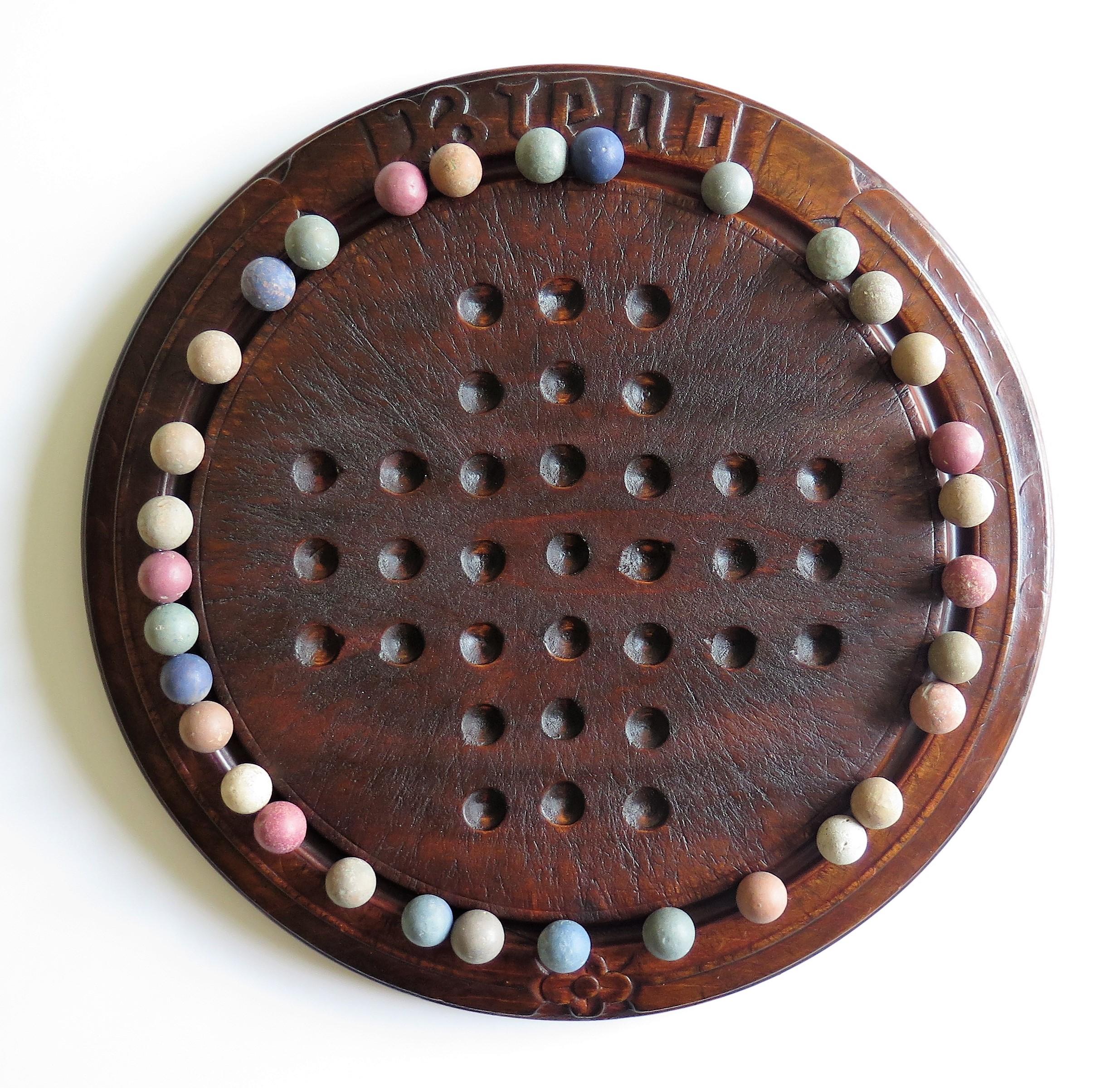 Victorian Marble Solitaire Game with Converted Folk Art Carved Breadboard 2