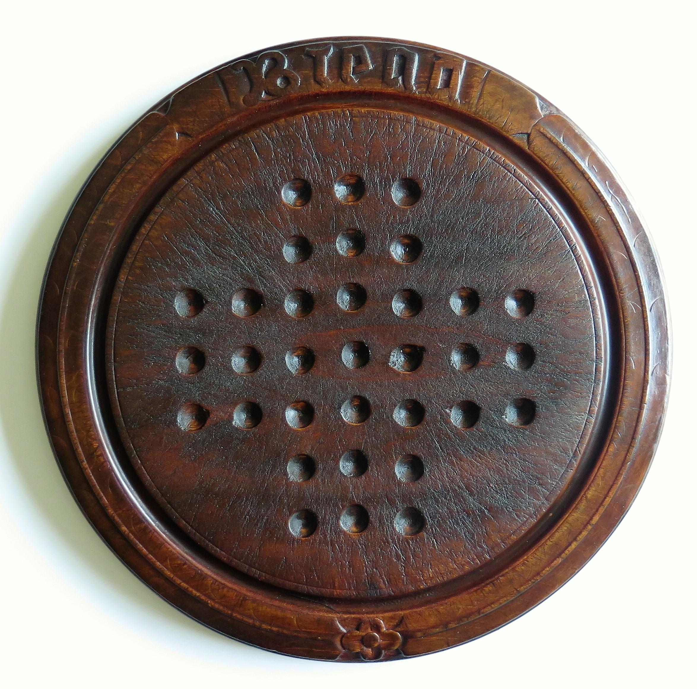 Victorian Marble Solitaire Game with Converted Folk Art Carved Breadboard 3
