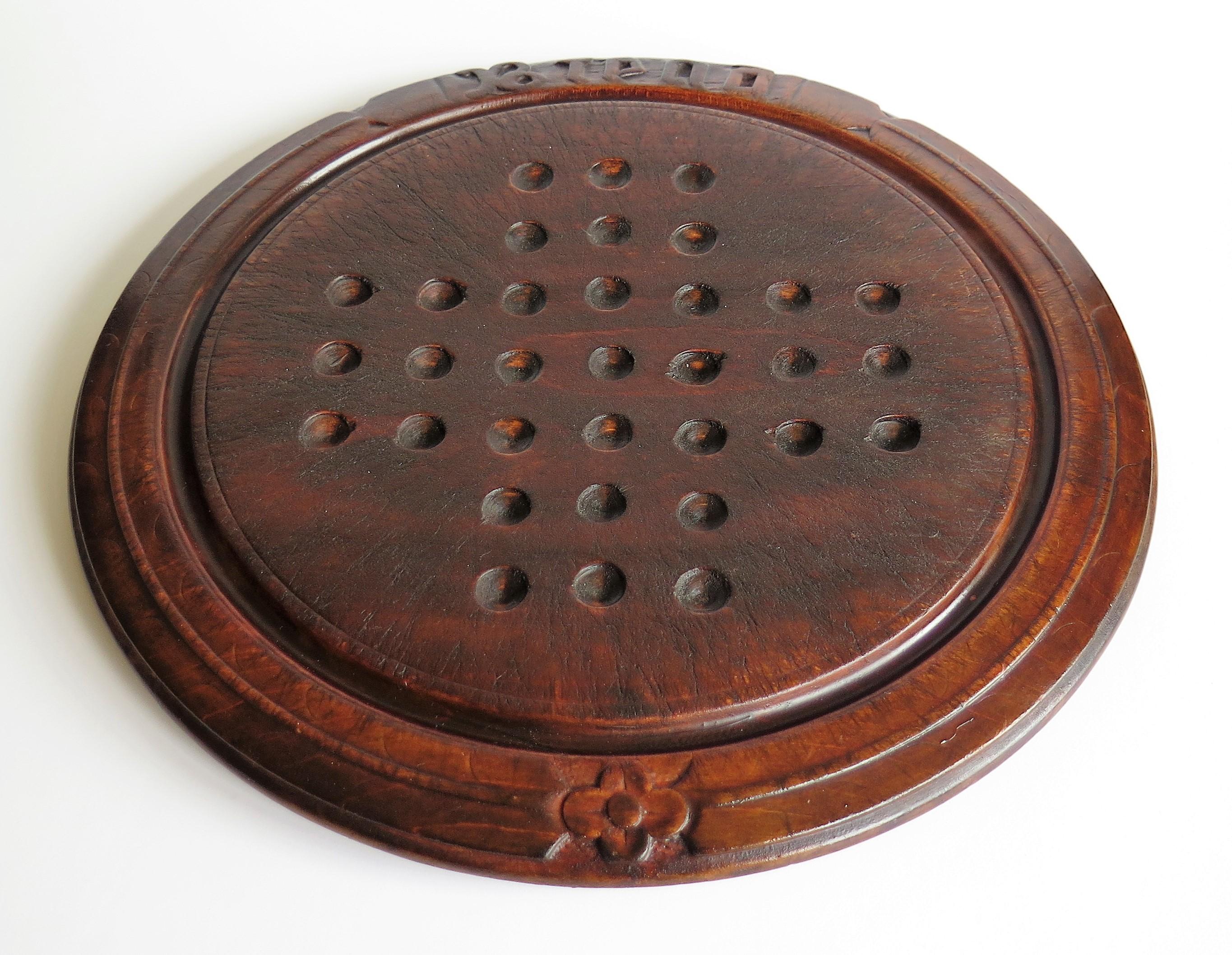 Victorian Marble Solitaire Game with Converted Folk Art Carved Breadboard 4