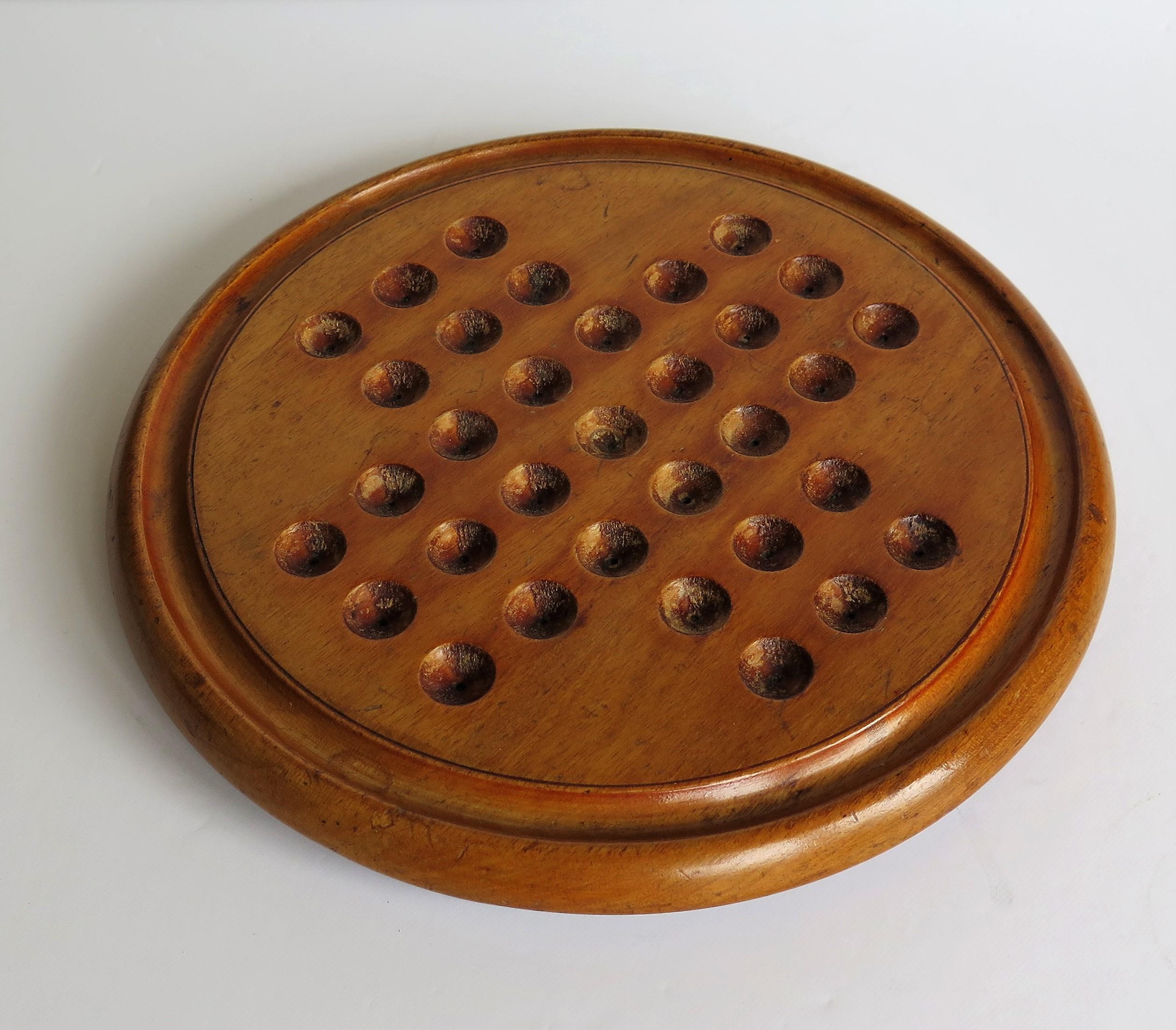 Victorian Marble Solitaire Game with Mahogany Board and 32 Handmade Marbles 2