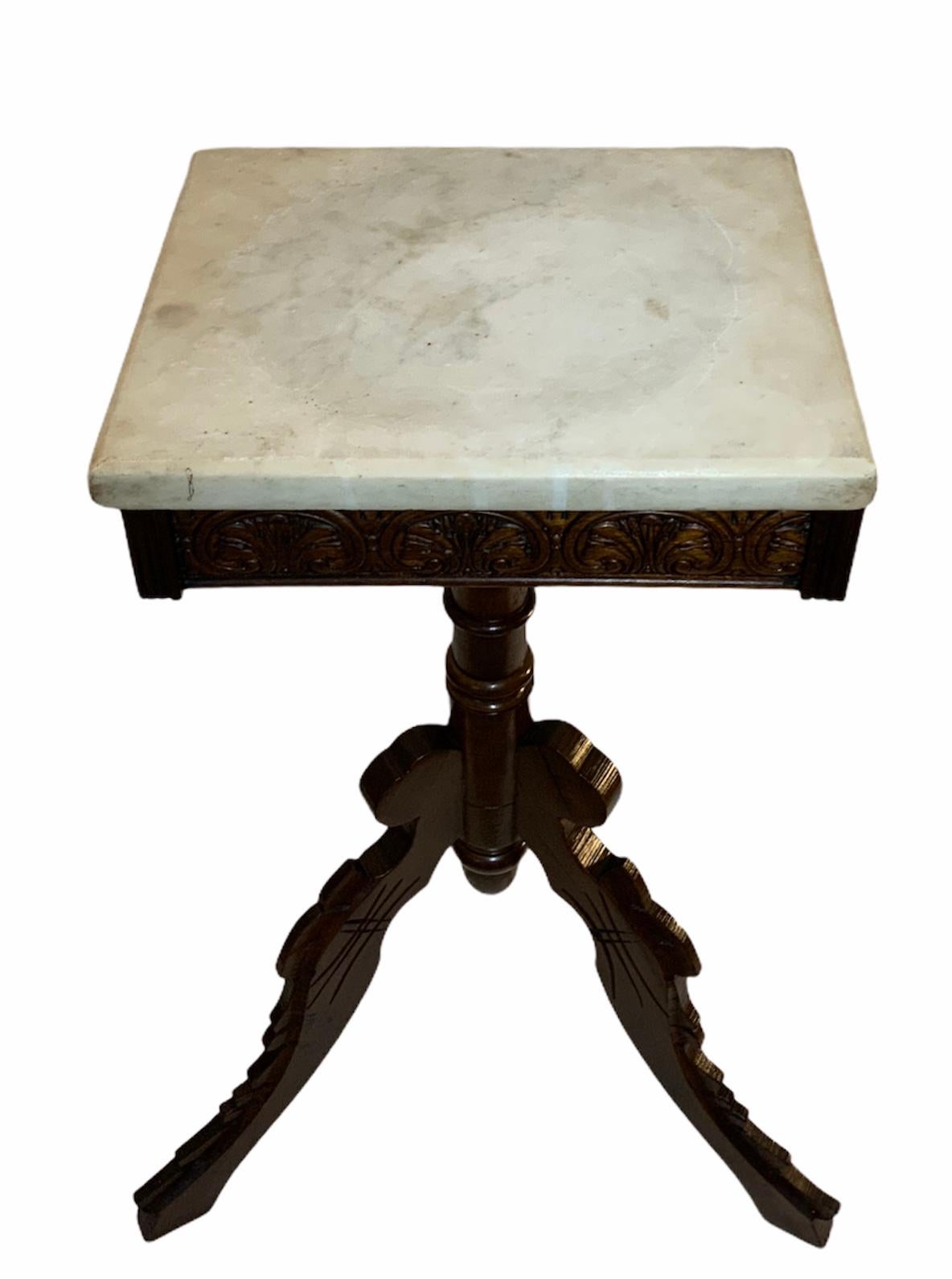Hand-Carved Victorian Marble Top Side Table For Sale
