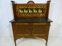 Victorian Marble Top Wash Stand in Oak with Floral Glazed Tiles