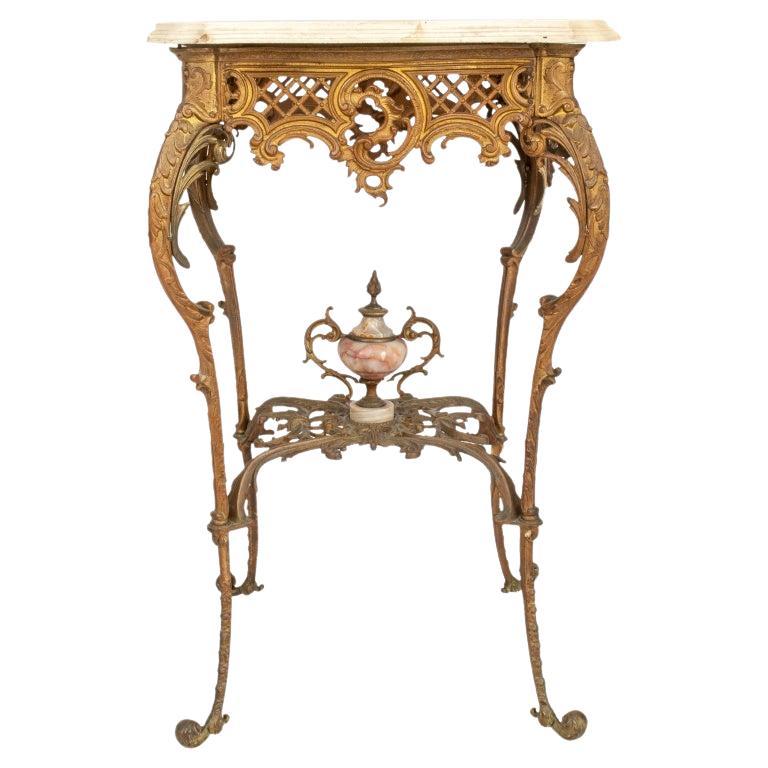 Viktorianischer Tisch aus vergoldetem Metall mit Marmorplatte im Angebot