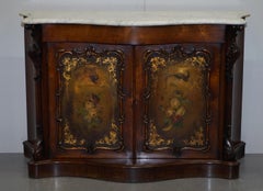Victorian Marble Topped Serpentine Fronted Verni Martin Painted Carved Sideboard