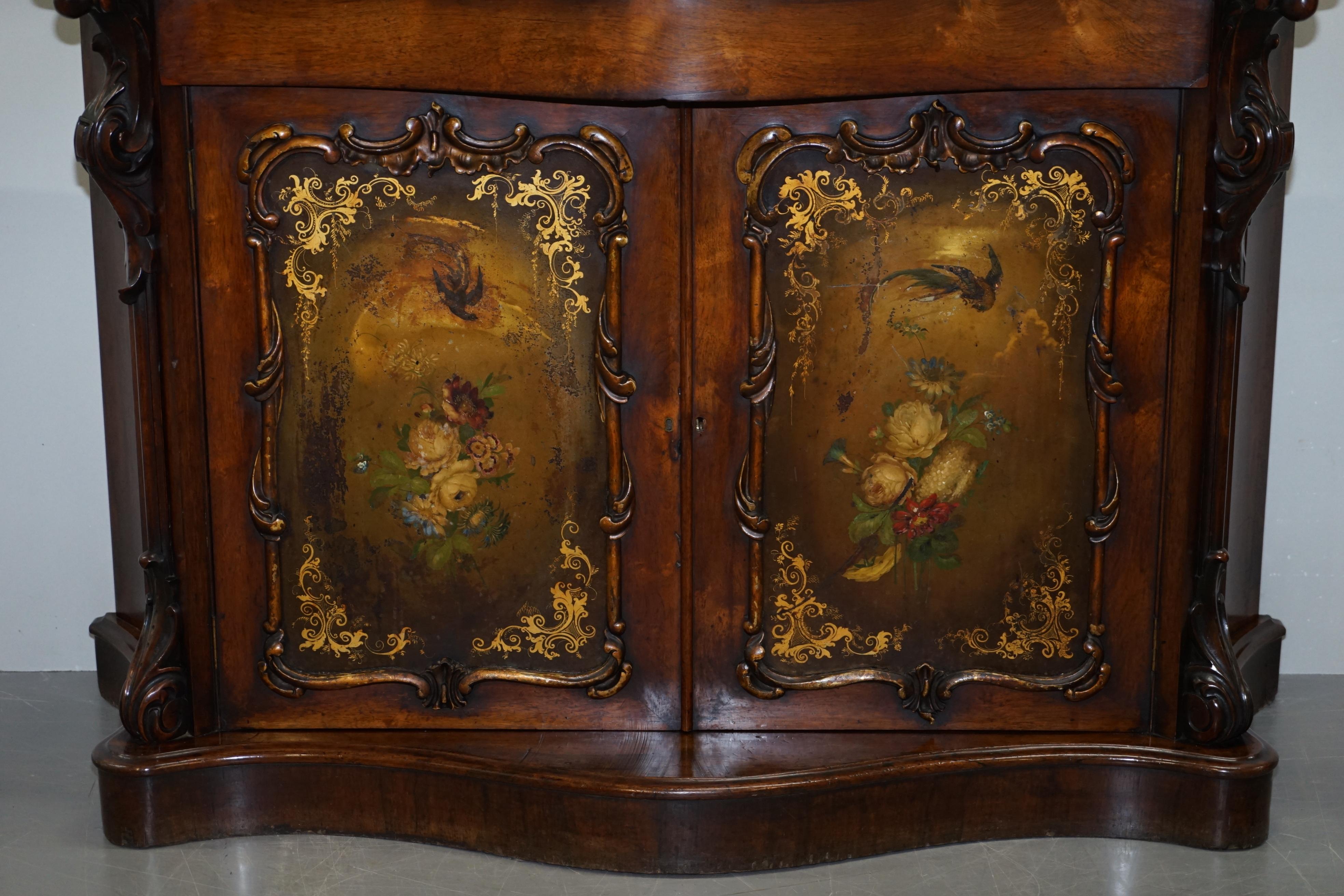 Victorian Marble Topped Serpentine Fronted Verni Martin Painted Carved Sideboard For Sale 1