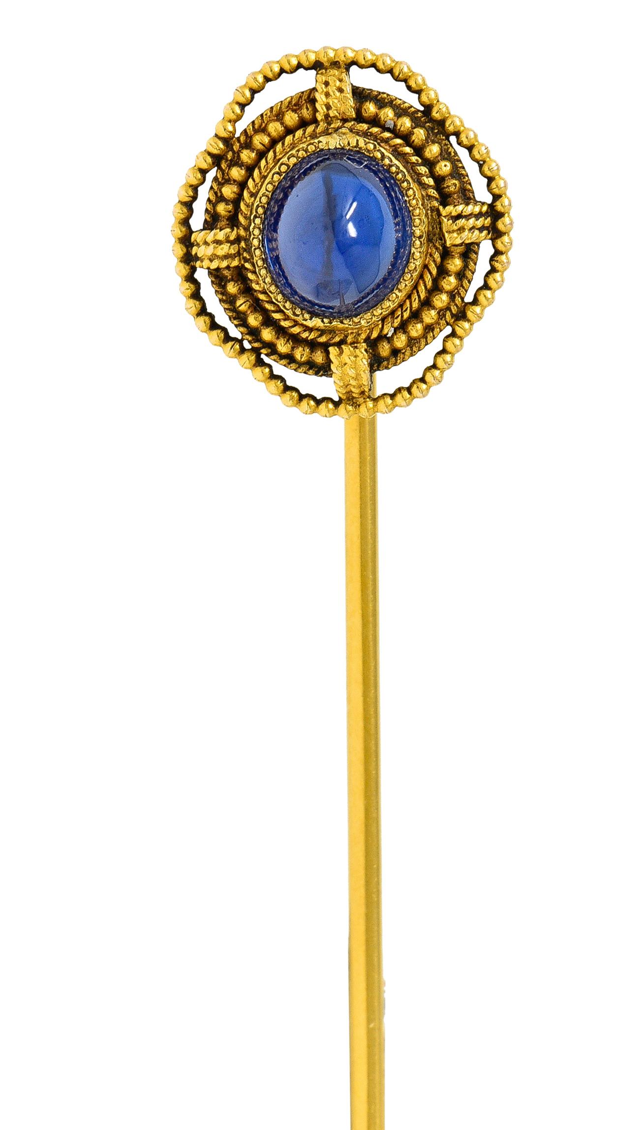 Victorian Marcus & Co. Sapphire Cabochon 14 Karat Yellow Gold Antique Stickpin For Sale 6