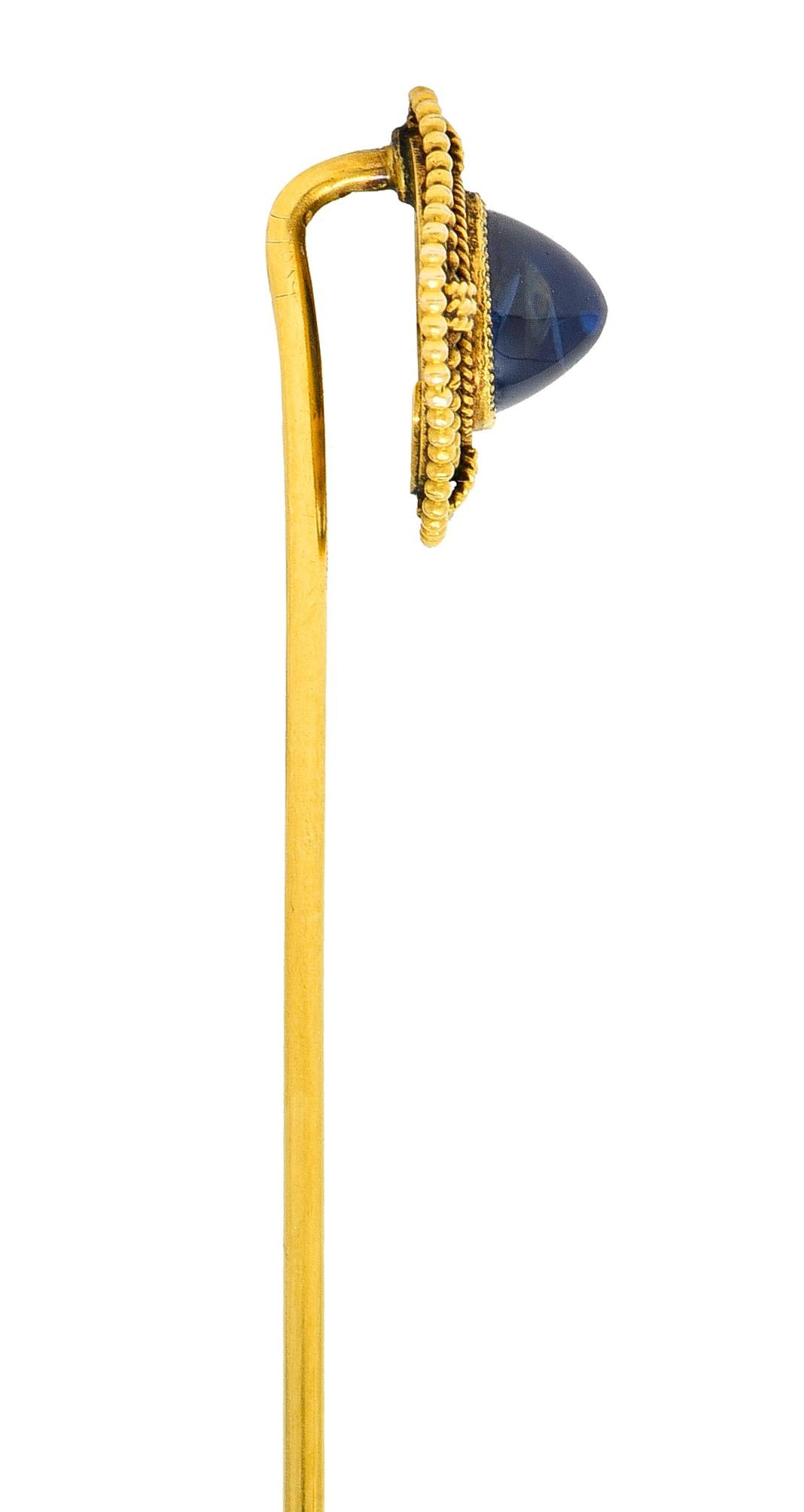 Victorian Marcus & Co. Sapphire Cabochon 14 Karat Yellow Gold Antique Stickpin For Sale 1