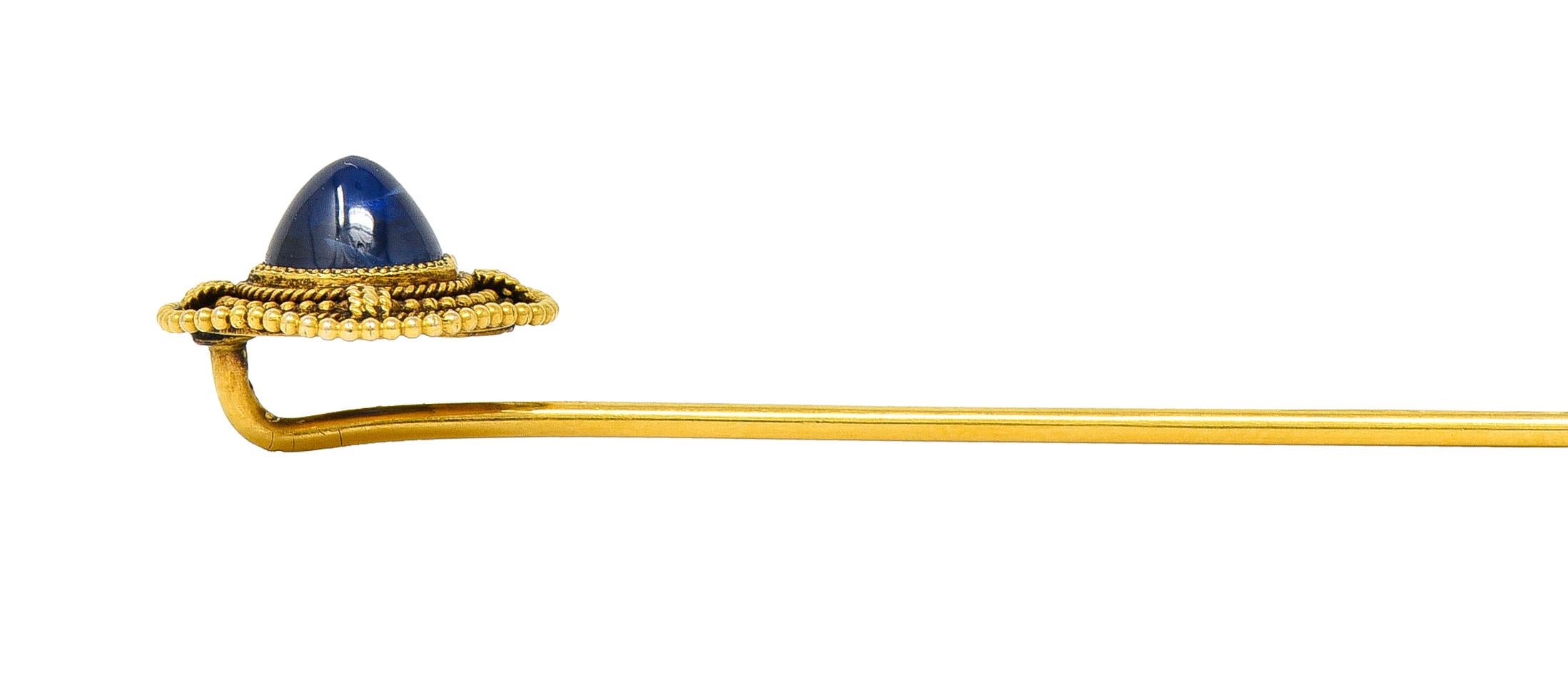 Victorian Marcus & Co. Épingle à cravate ancienne en or jaune 14 carats avec saphir cabochon en vente 3