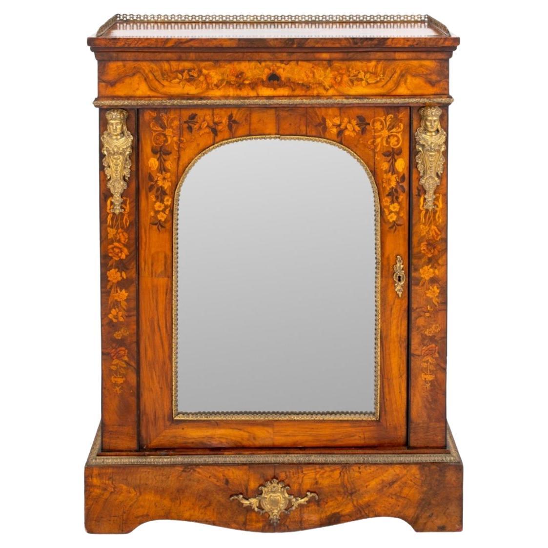 Victorian Marquetry Walnut Mirrored Cabinet For Sale