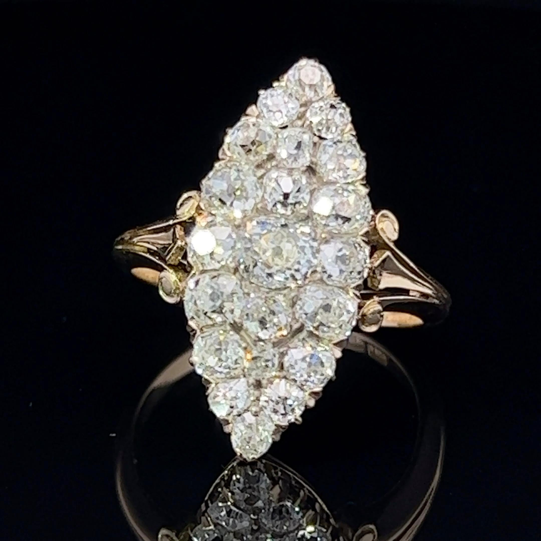 Victorian Marquise Shaped Cluster Ring Circa 1890 In Good Condition For Sale In ADELAIDE, SA