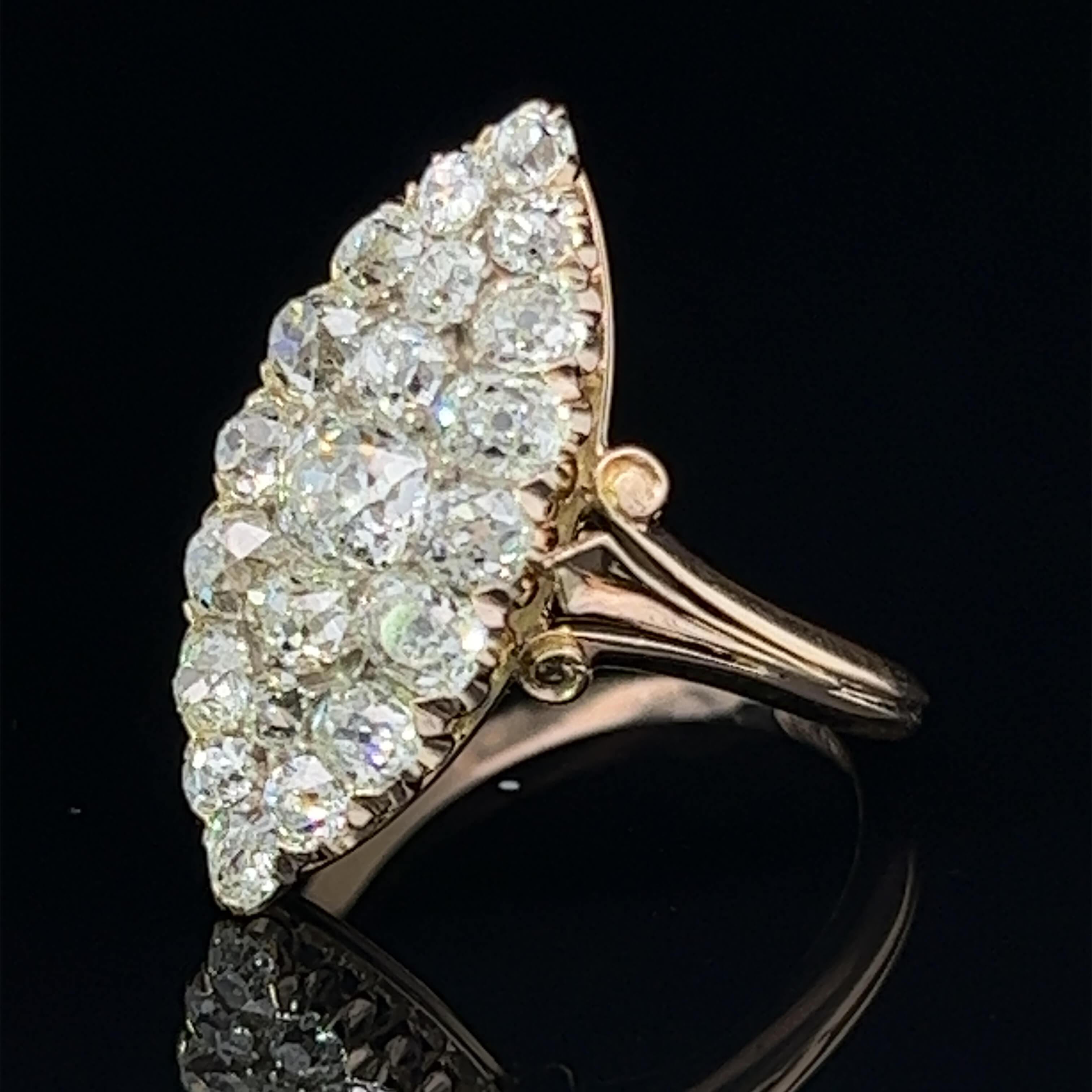Women's or Men's Victorian Marquise Shaped Cluster Ring Circa 1890 For Sale